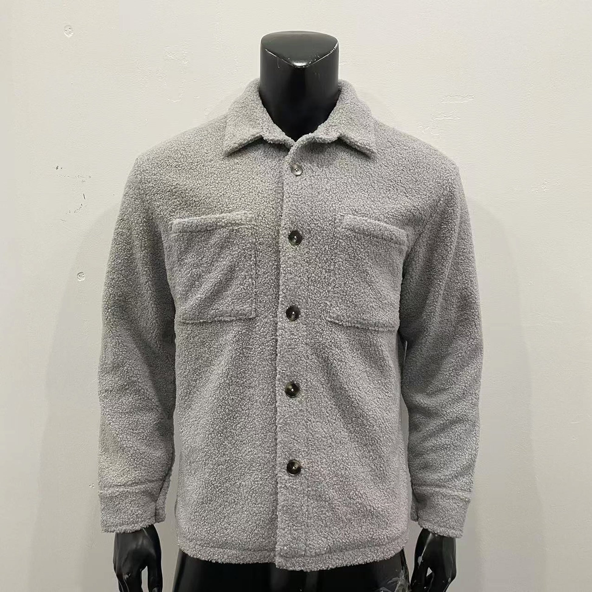 Fashion Solid Color Polo Collar Casual Lamb Wool Coat - enhanced image 4