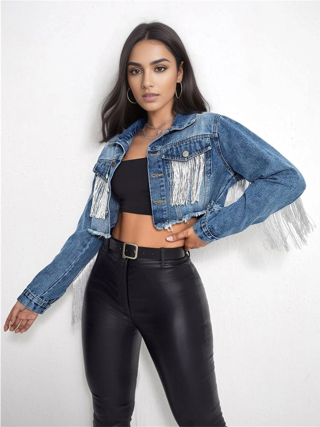 A1. Fashion Tassel Stitching Do The Old Cowboy Jacket For Women - enhanced image 4