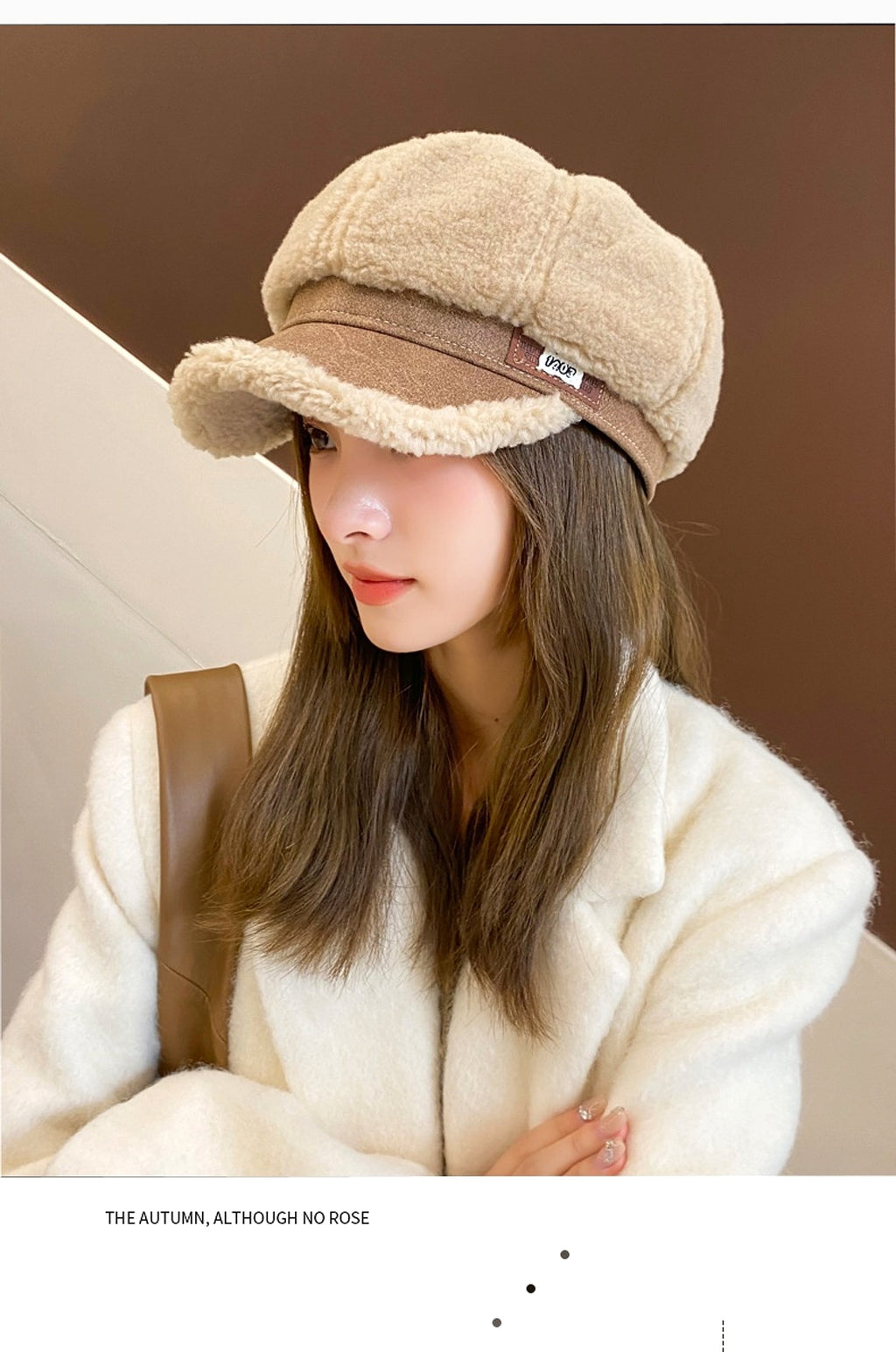 Faux Cashmere Fashion Leather Tag Octagonal Winter Warm Peaked Cap Hat - enhanced image 4