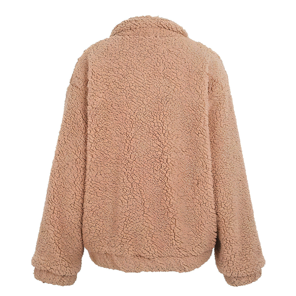 Faux lambswool oversized jacket coat Winter black warm hairly jacket Women autumn outerwear - enhanced image 4
