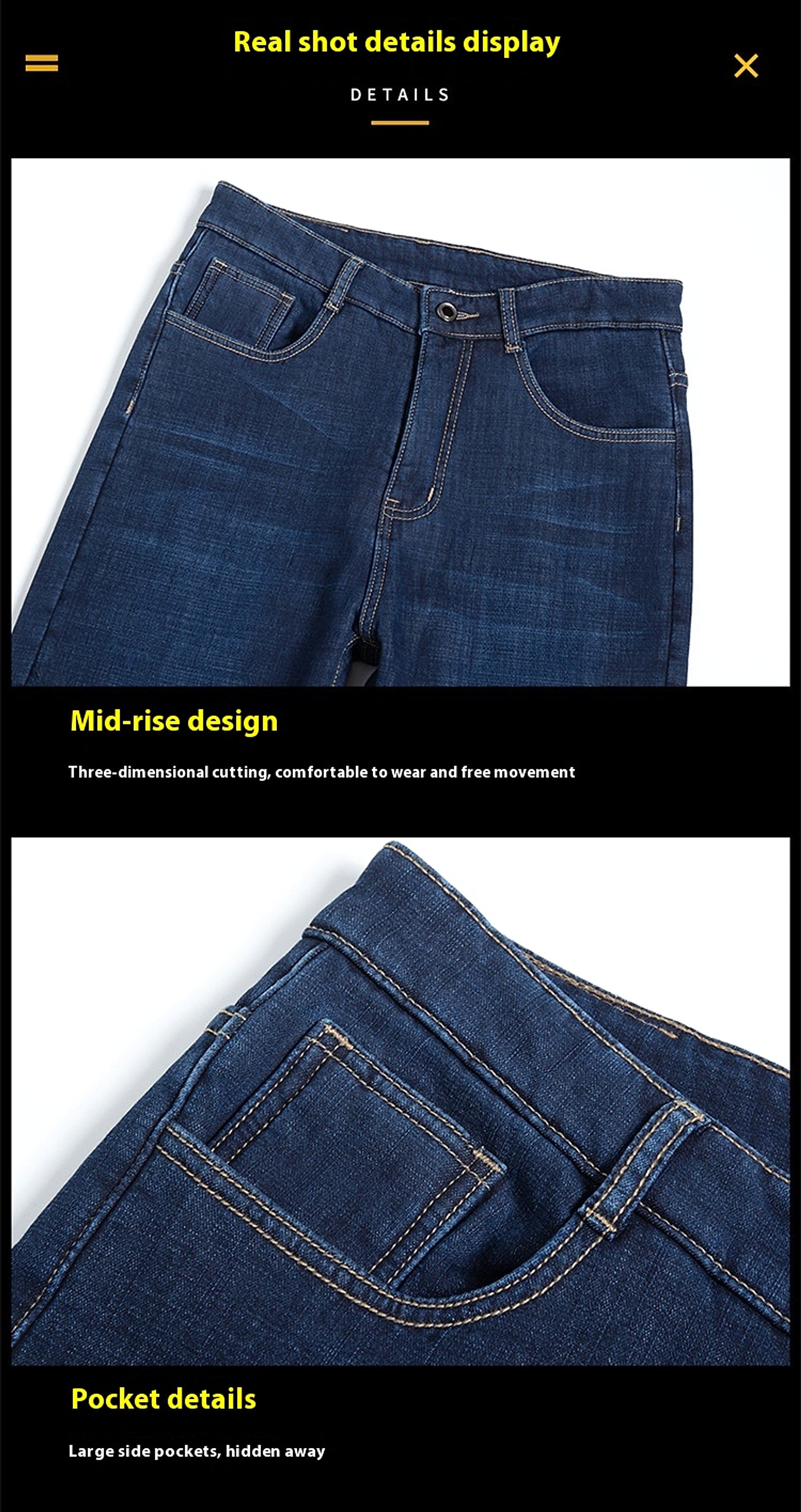 Fleece Lined Padded Warm Keeping Jeans For Men - enhanced image 4