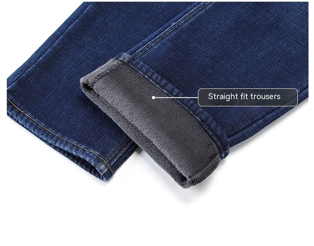 Fleece Lined Padded Warm Keeping Straight Jeans - enhanced image 4