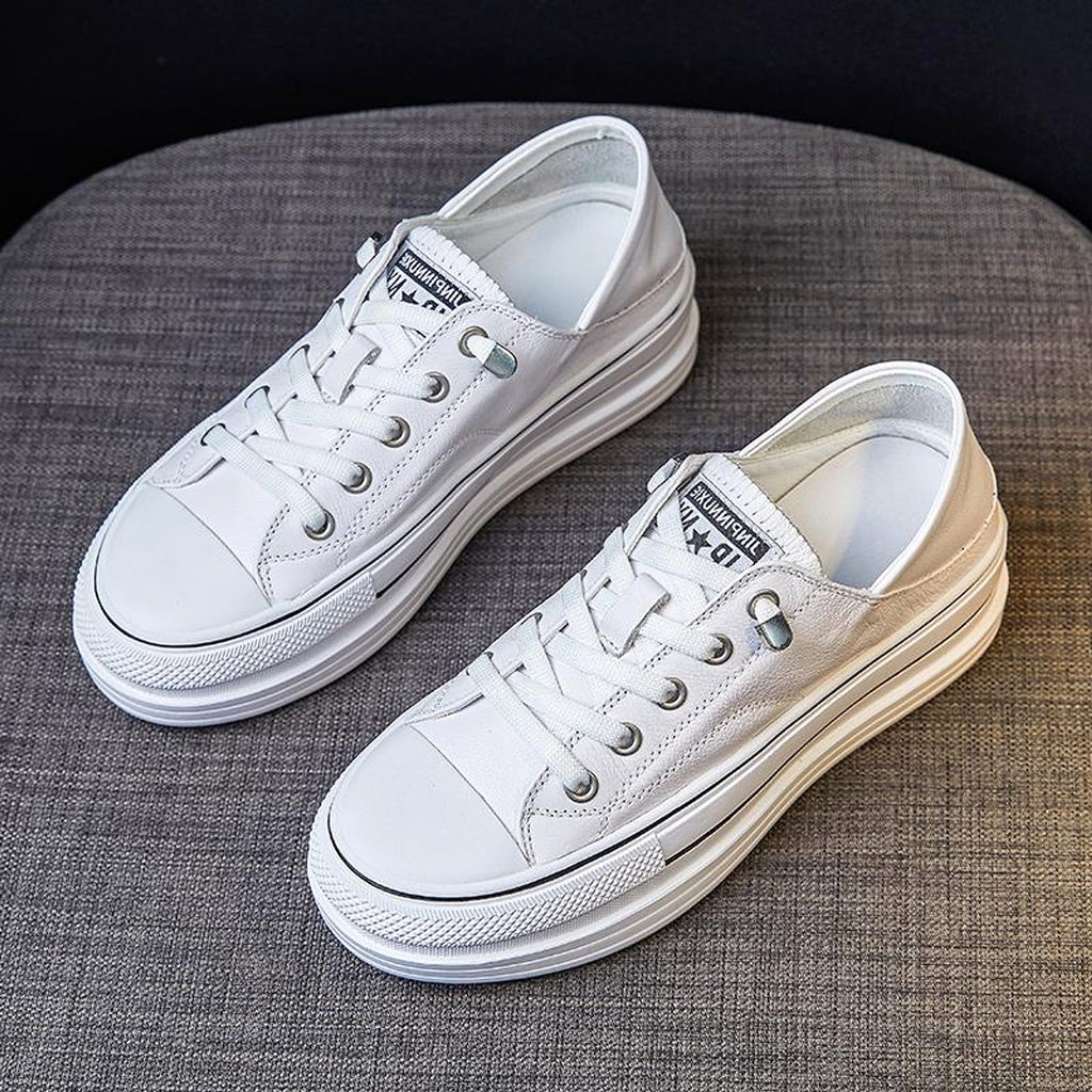 Genuine Leather Two-way Wear Platform White Hight Increasing Board Shoes - enhanced image 4