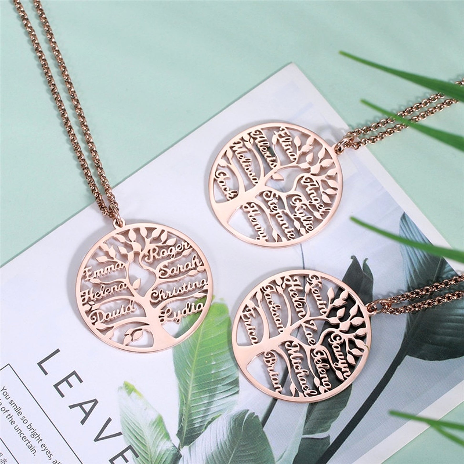 Personalized Gold Family Tree Name Necklace – Custom Engraved Jewelry - enhanced image 4
