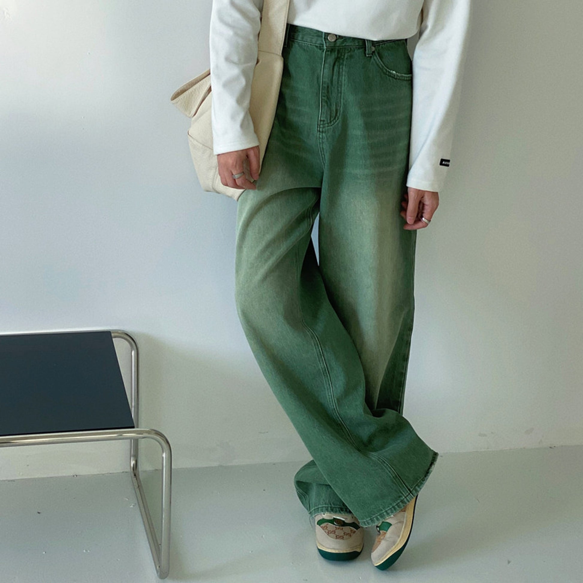 Green men 's retro vintage jeans - enhanced image 4