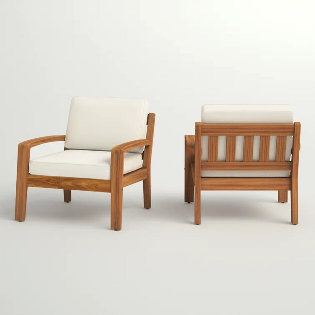 LuneluX_Home - Garden Club Chair Set (2 pcs, Acacia Wood & Beige Cushions) - enhanced image 4