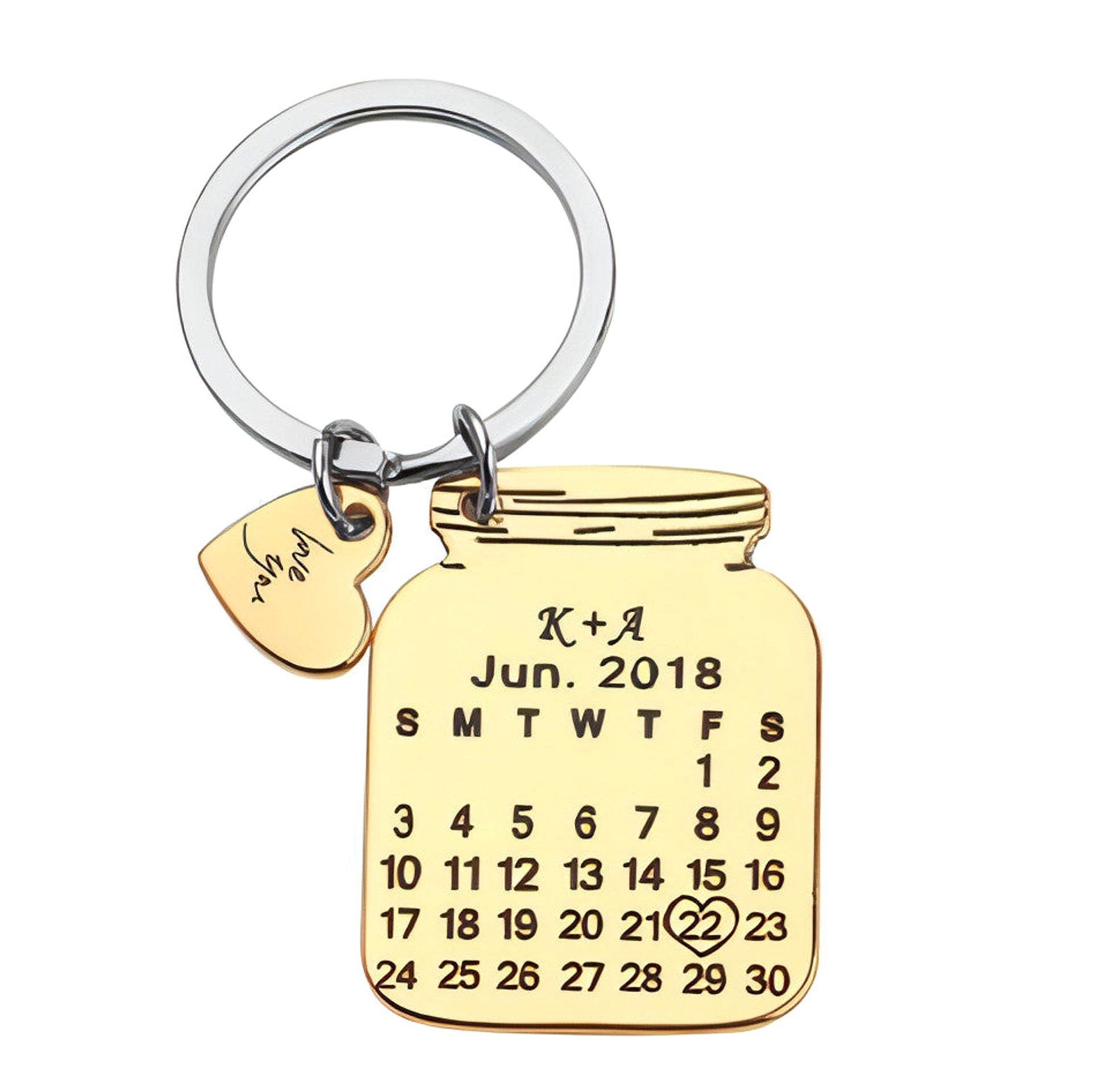 Personalized Heart-Shaped Calendar Keychain – Custom Engraved Date & Name - enhanced image 4