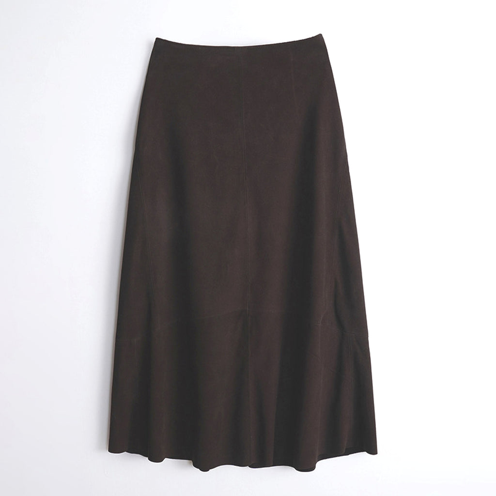 High Waist Sheepskin Suede Commute Minimalist Overknee Long Skirt - enhanced image 4