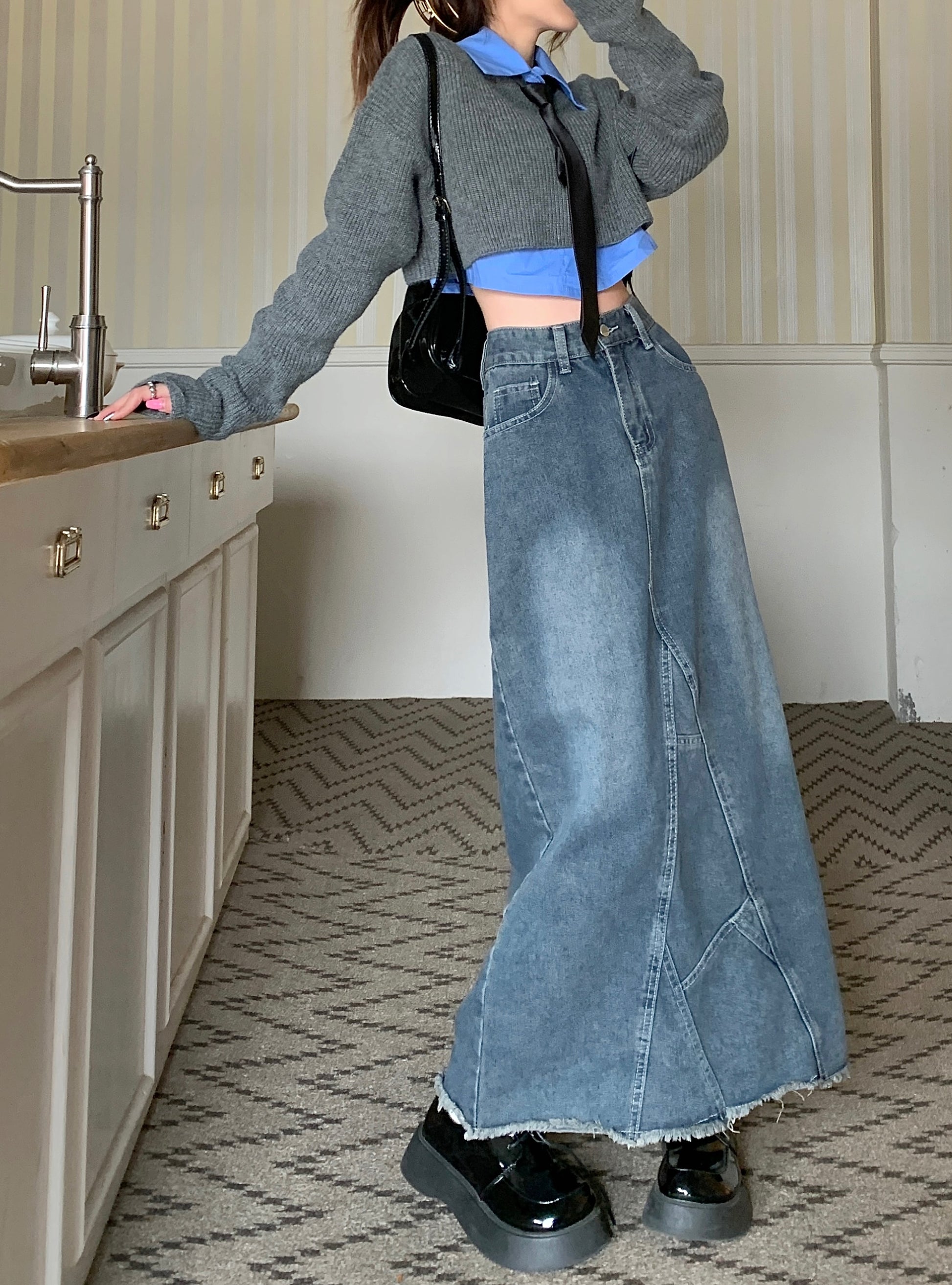 High-waisted Skinny Denim Skirt Girl - enhanced image 4