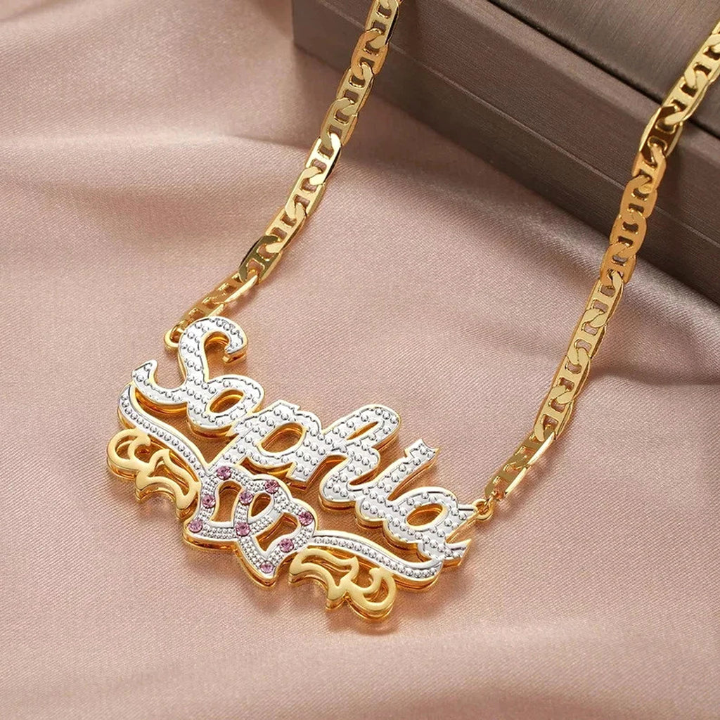Hip Hop Trendy Two Tone Letter Necklace - enhanced image 4