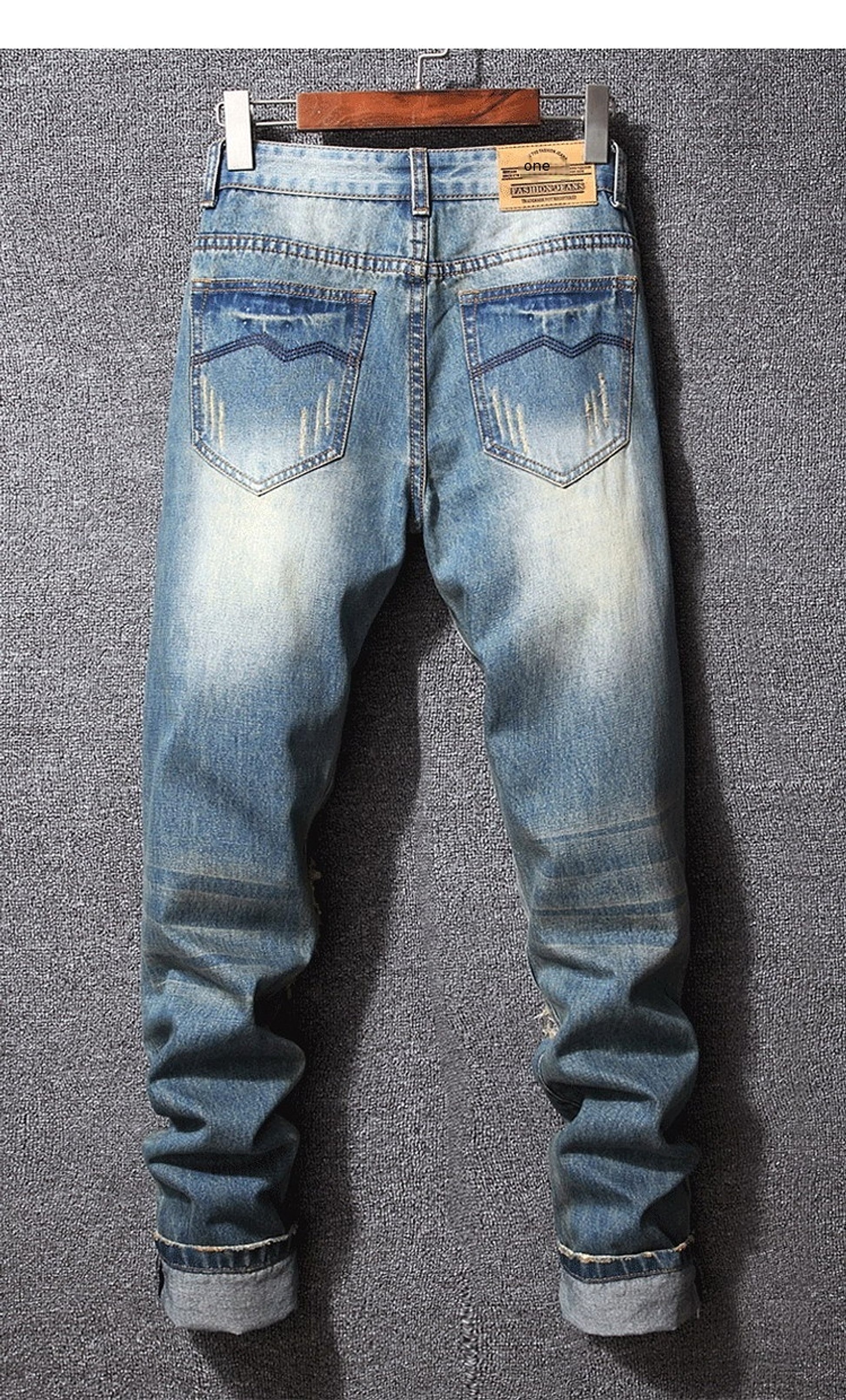 Hong Kong Style Ripped Jeans American Casual Loose Men - enhanced image 4