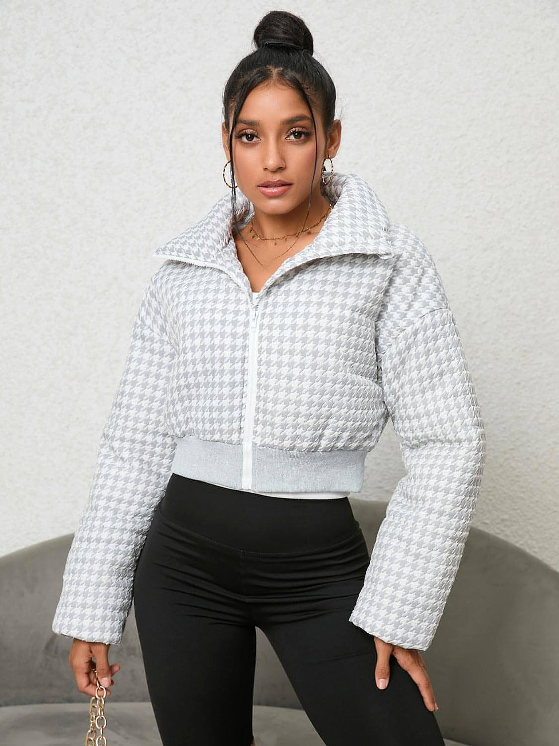 Houndstooth Zip-Up Jacket - enhanced image 4
