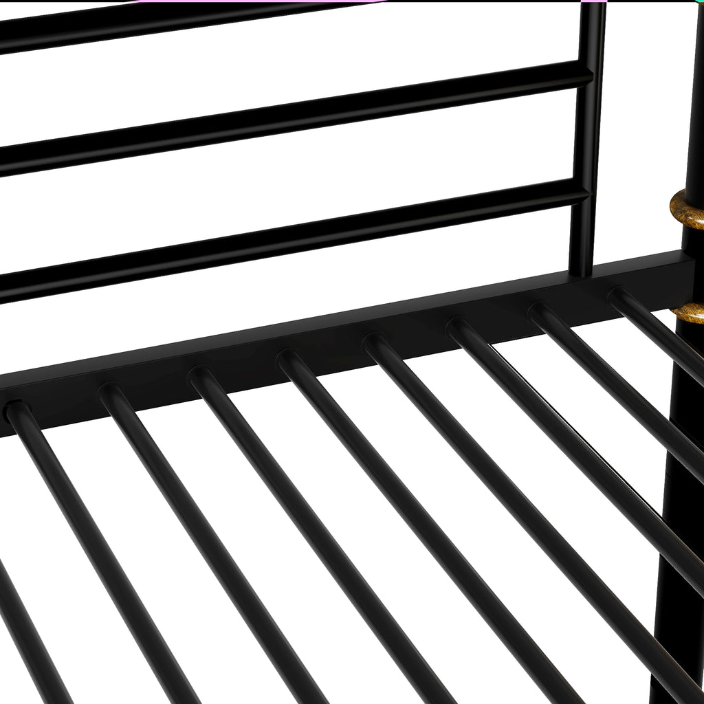 IronLoft™ – Twin XL Over Twin XL Metal Bunk Bed with Rustic Wood Finish & Safety Rail (US Warehouse) - enhanced image 4