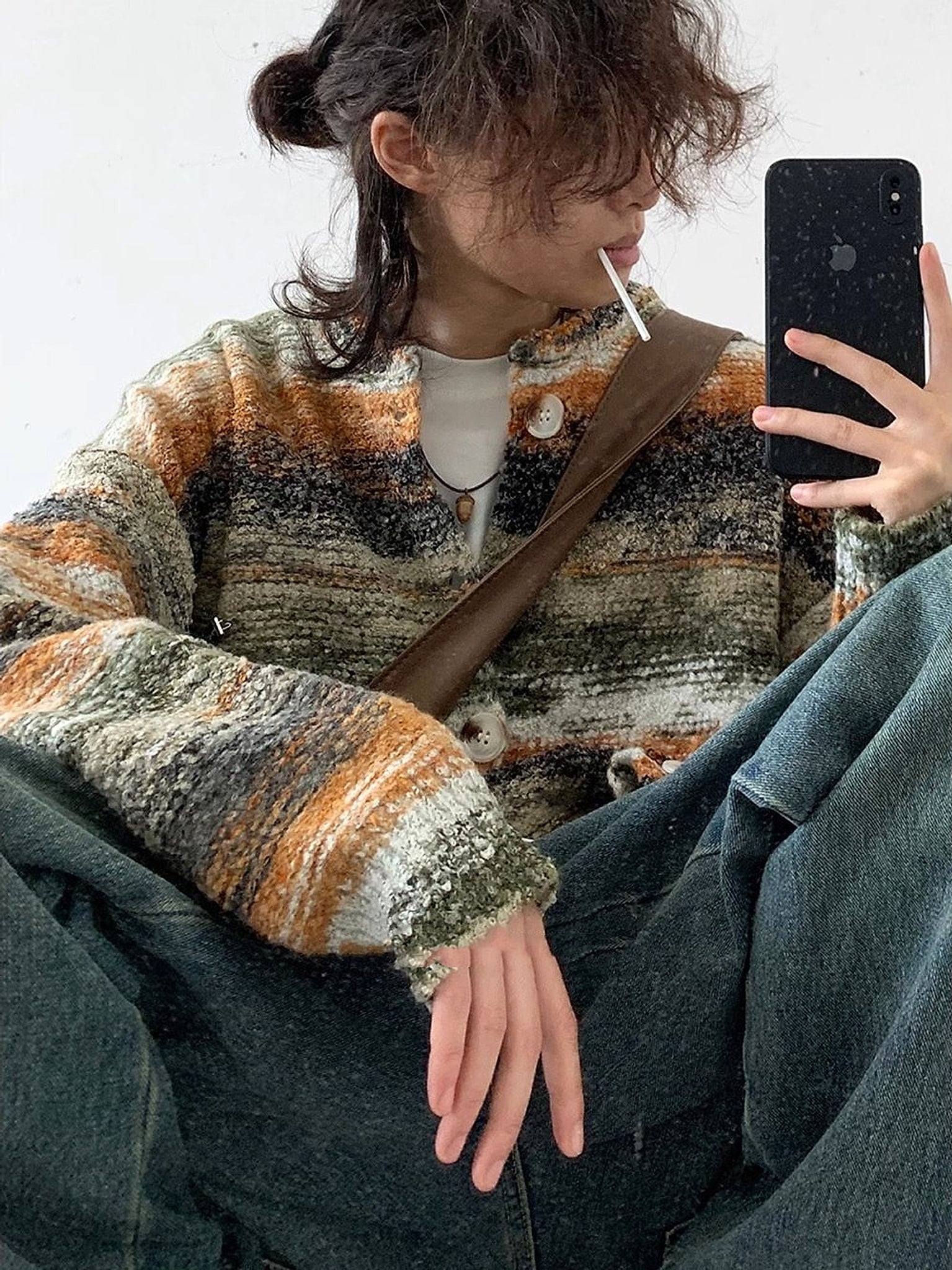 Japanese Street Harajuku Style Knitted Cardigan Gradient Neutral Loose Sweater Coat - enhanced image 4