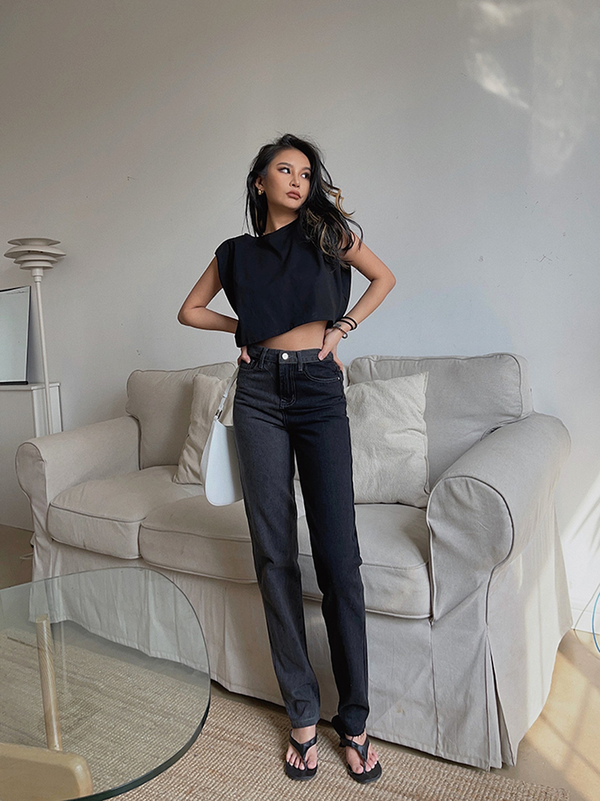 Jeans Look Thin Straight Trousers Women - enhanced image 4