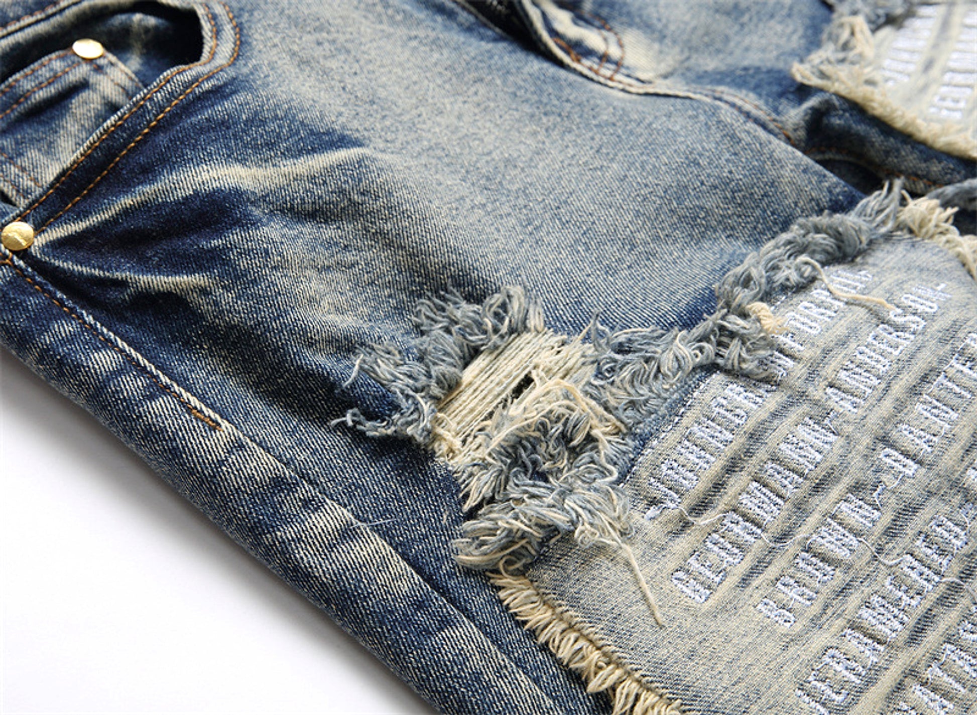 RawEdge™ – Distressed Patchwork Slim Jeans - enhanced image 4
