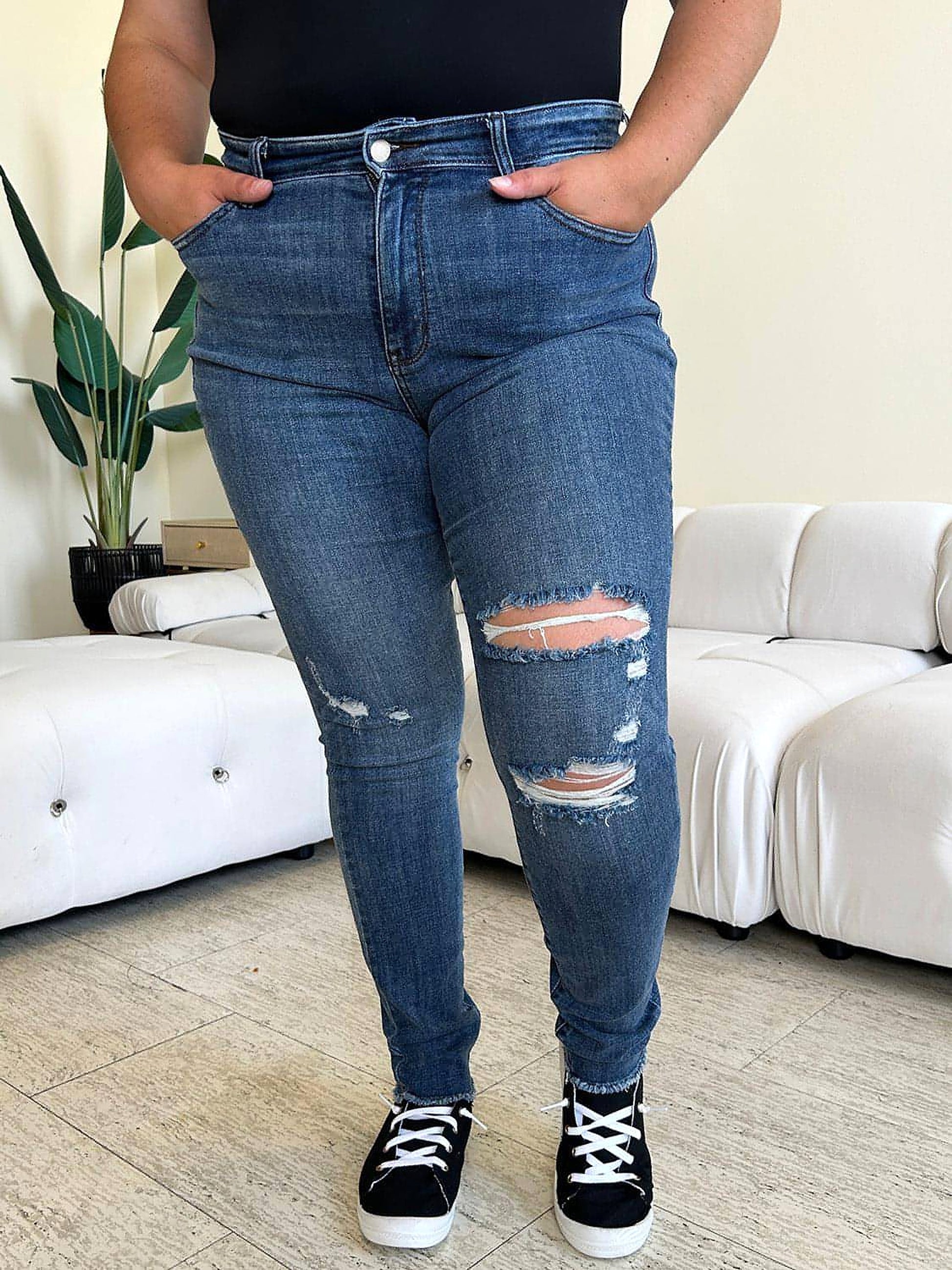 Judy Blue Full Size  High Waist Distressed Skinny Jeans - enhanced image 4