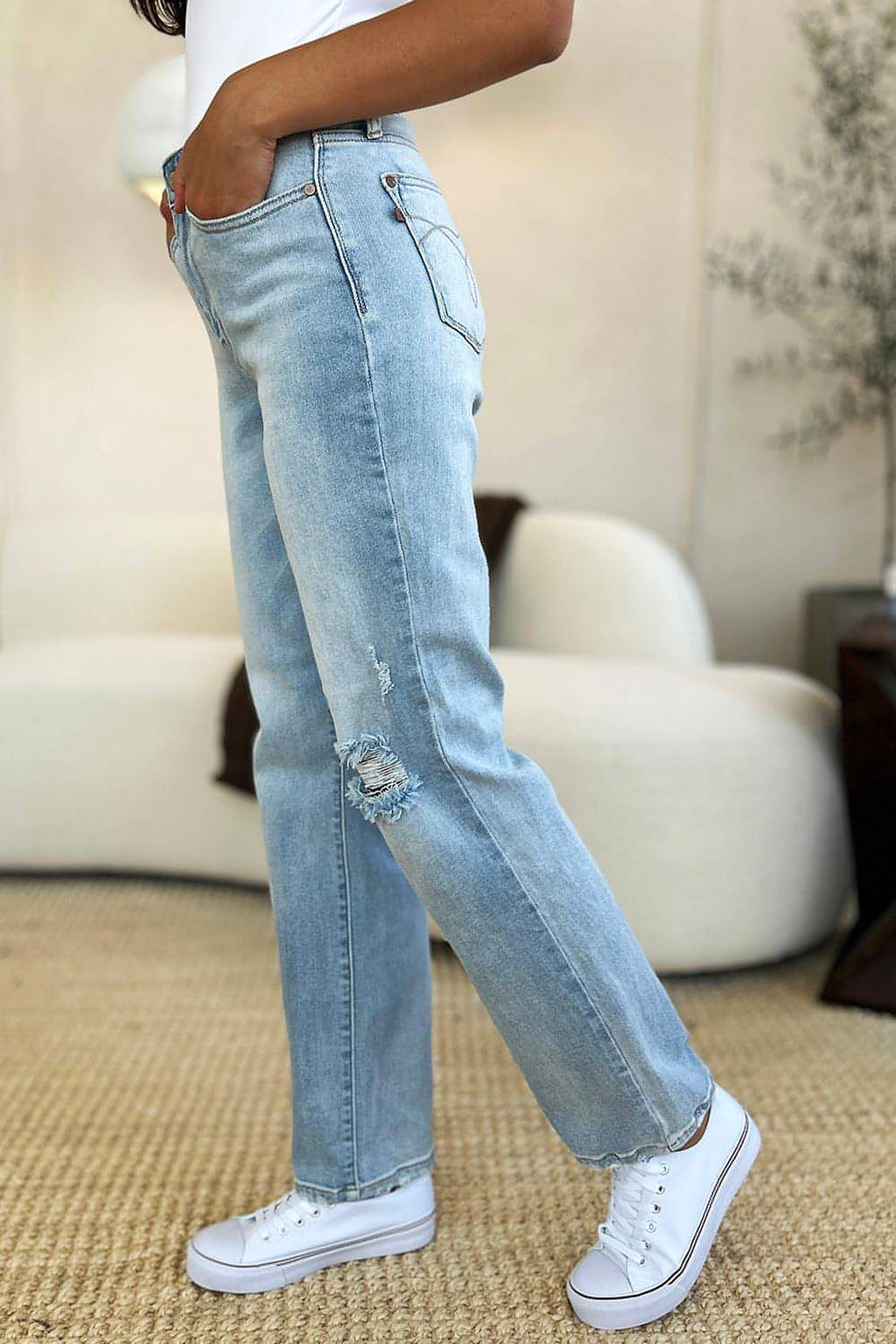 Judy Blue Full Size High Waist Distressed Straight Jeans - enhanced image 4