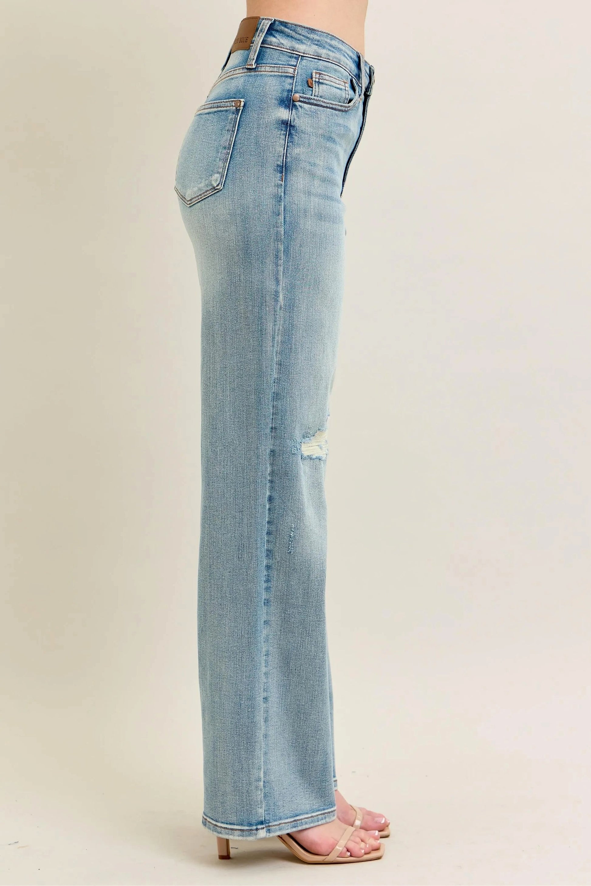 Judy Blue Full Size Hw Destroy & Knee Patch Straight Jeans Plus Size - enhanced image 4