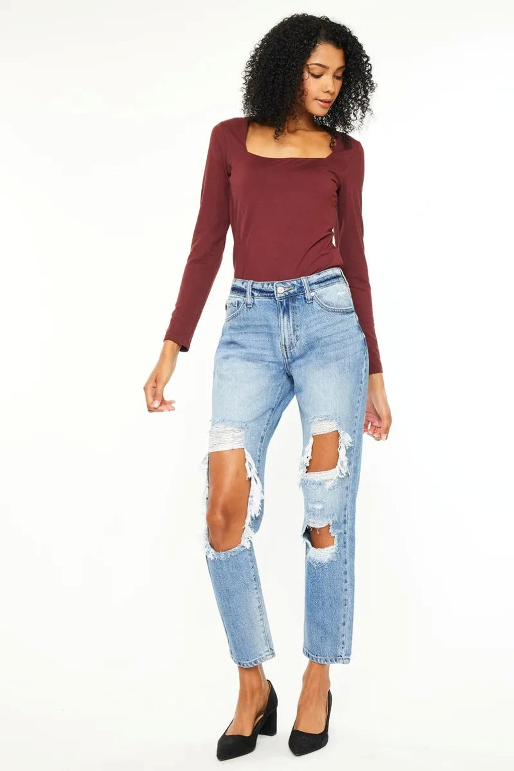 Kancan High Rise Distressed Boyfriend Jeans - enhanced image 4