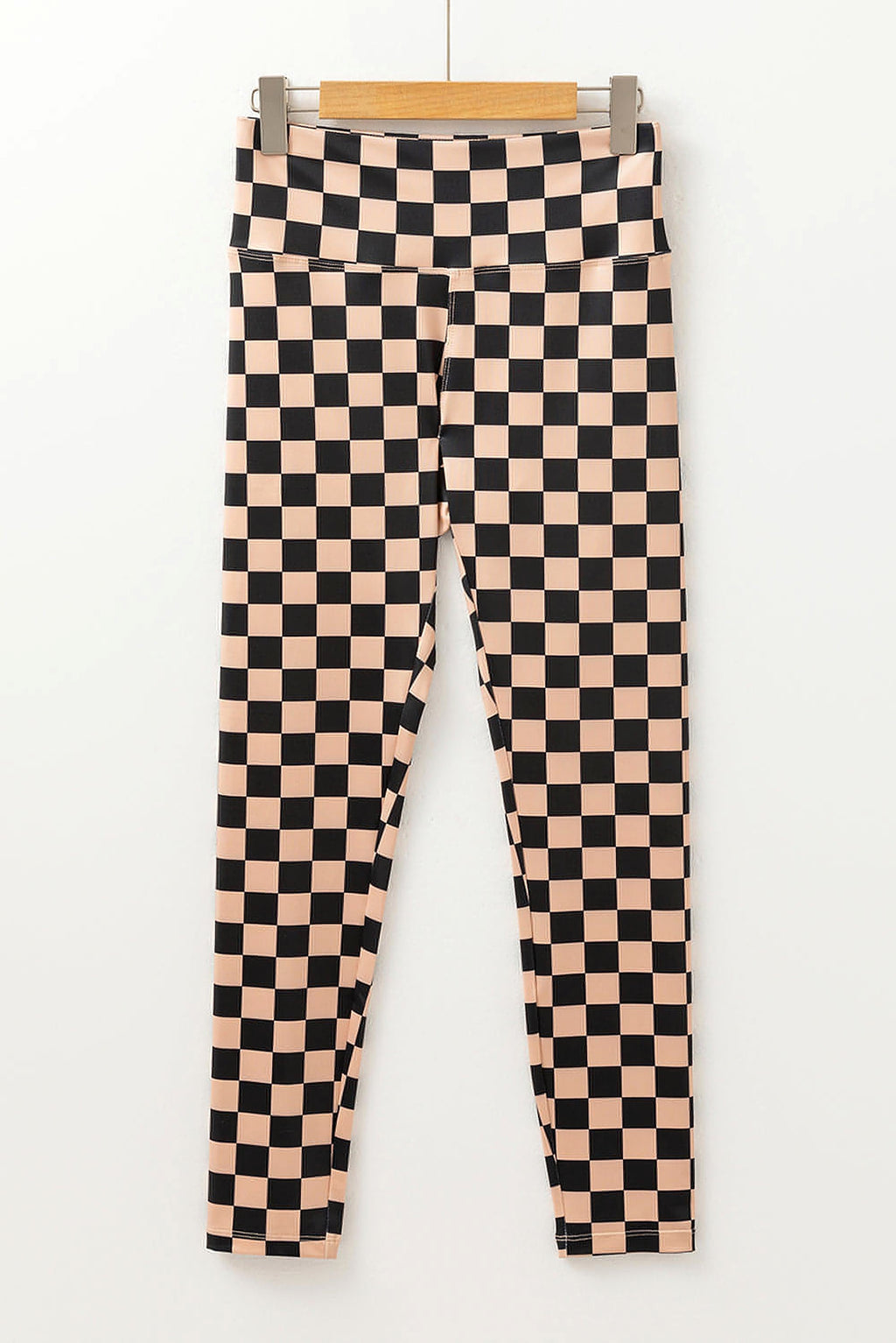 Khaki Checkered Pattern High Waist Skinny Leggings - enhanced image 4