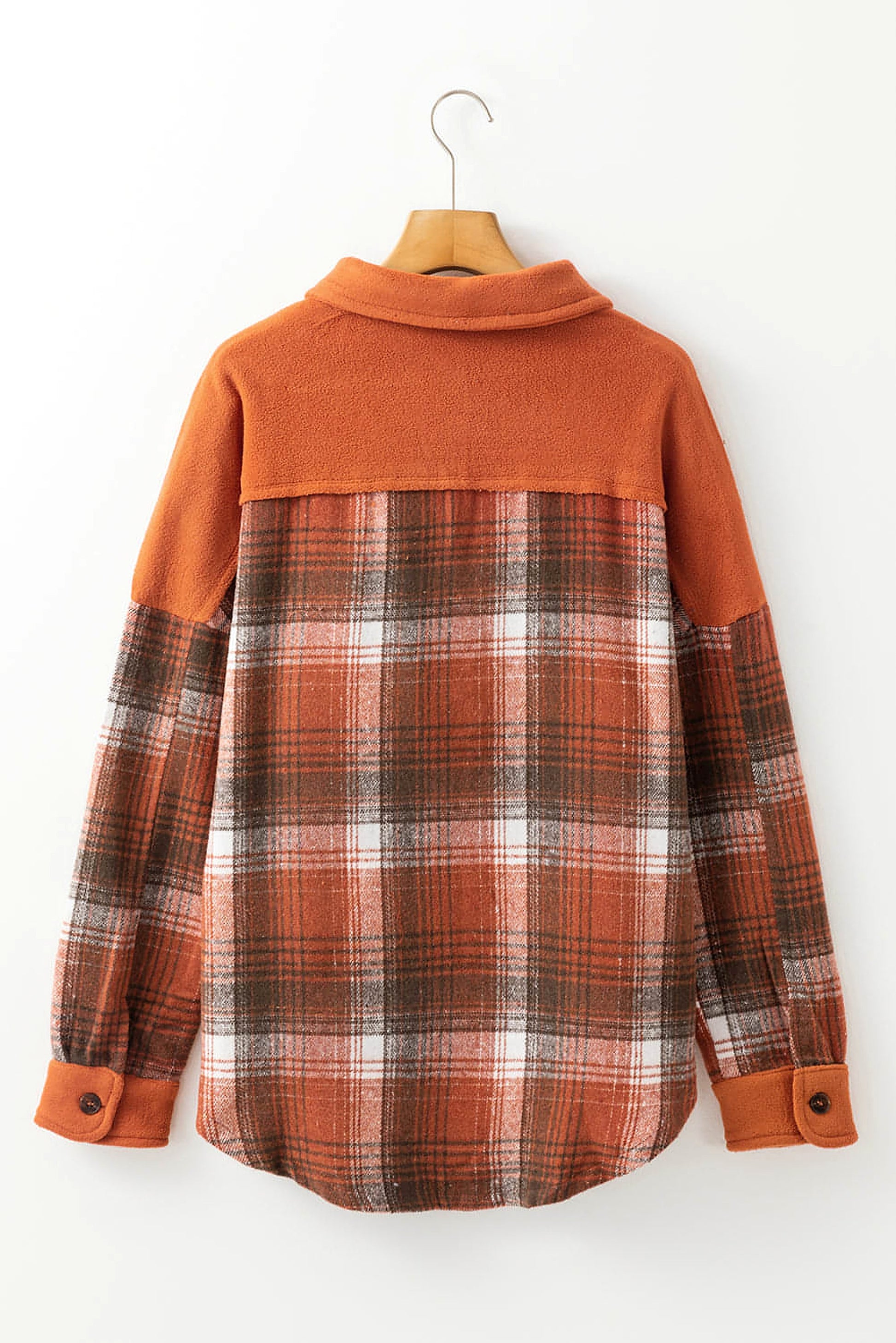 Khaki Colorblock Plaid Pattern Flap Pockets Buttoned Shacket - enhanced image 4