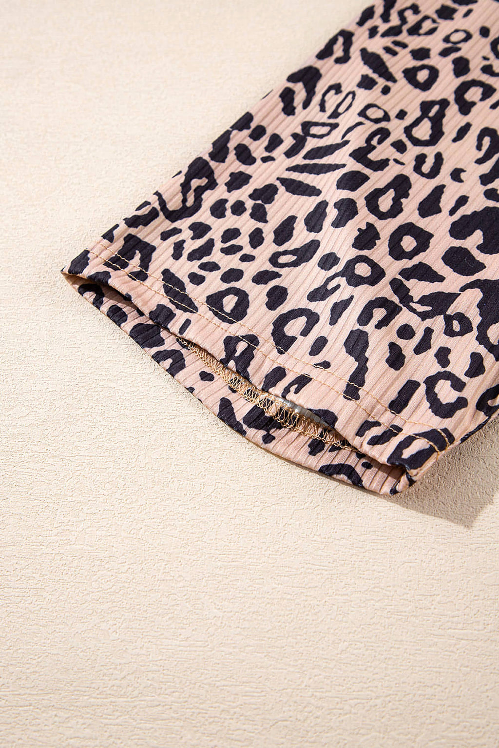 Khaki Leopard Print Ribbed Textured Knit Biker Shorts - enhanced image 4