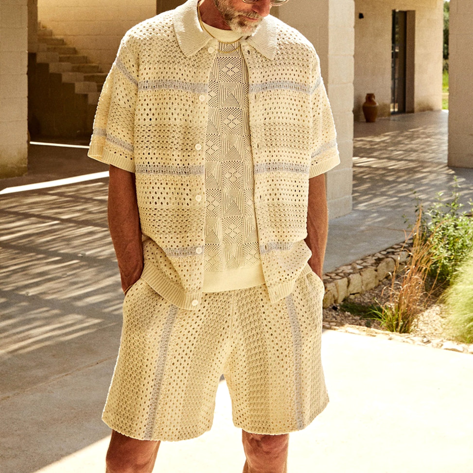 Knitted Sweater Shorts Color Matching Two-piece Suit Men - enhanced image 4