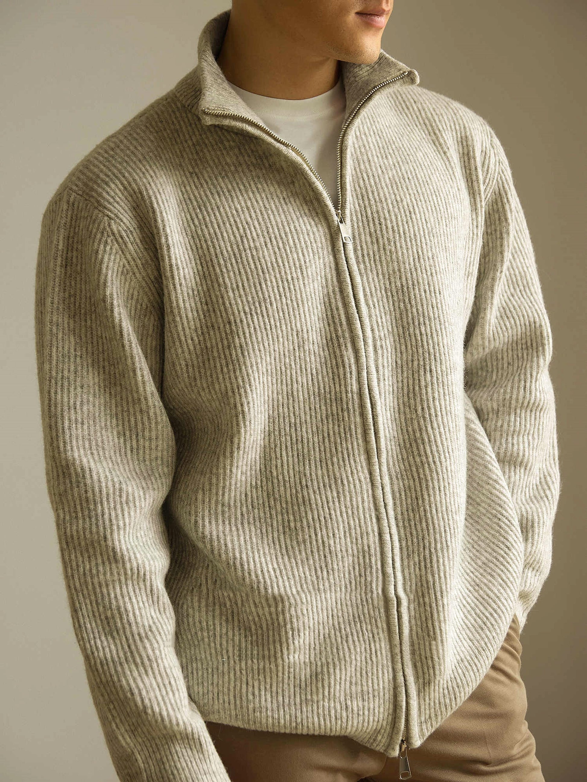 Knitted Zipper Jacket Loose Casual Turtleneck Men's Sweater - enhanced image 4