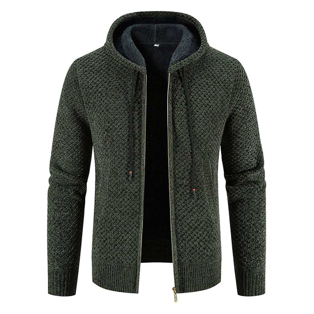 Knitwear Men's Hooded Sweater Fleece-lined Velvet-added Thickness Fleece-lined Warm Cardigan Coat - enhanced image 4