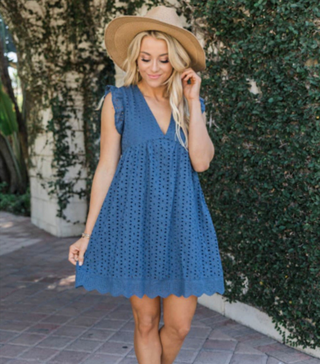 Lace Dresses With Pocket Summer Sleeveless Jacquard Cutout V-Neck Beach Dress - enhanced image 4
