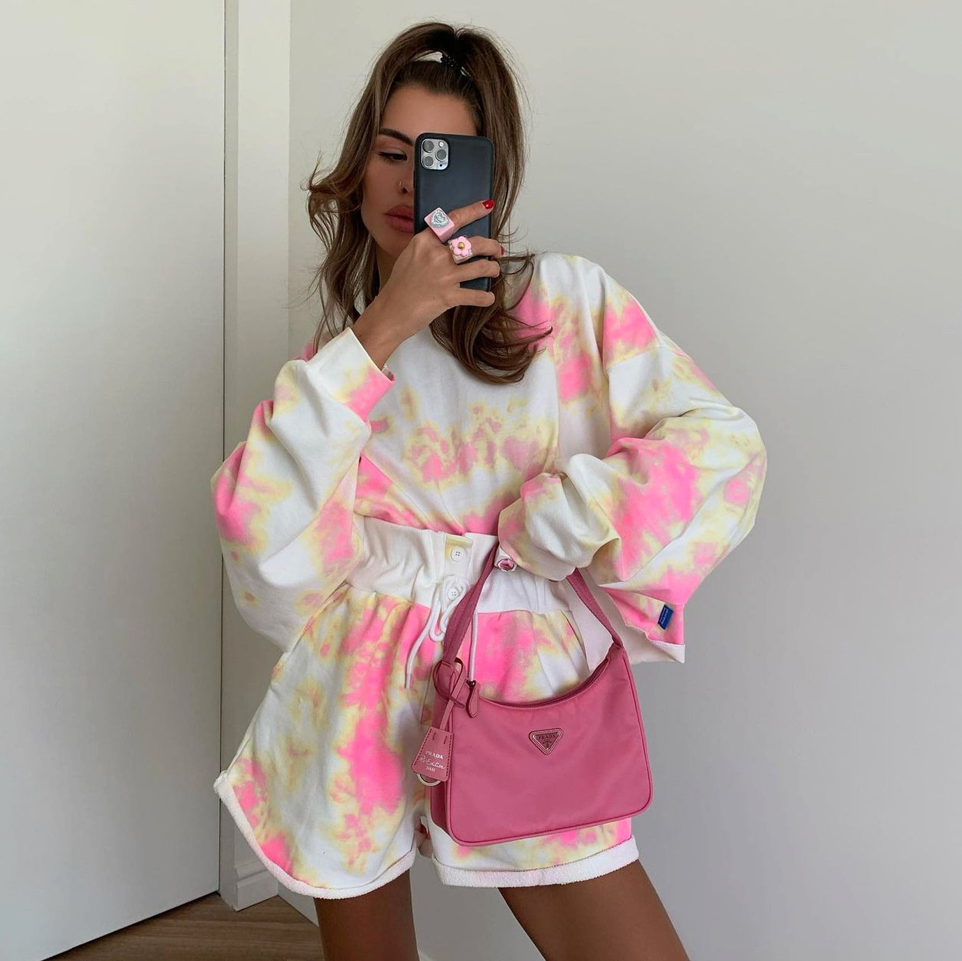 Lace-up Shorts Tie-dye Two-piece Set For Women - enhanced image 4