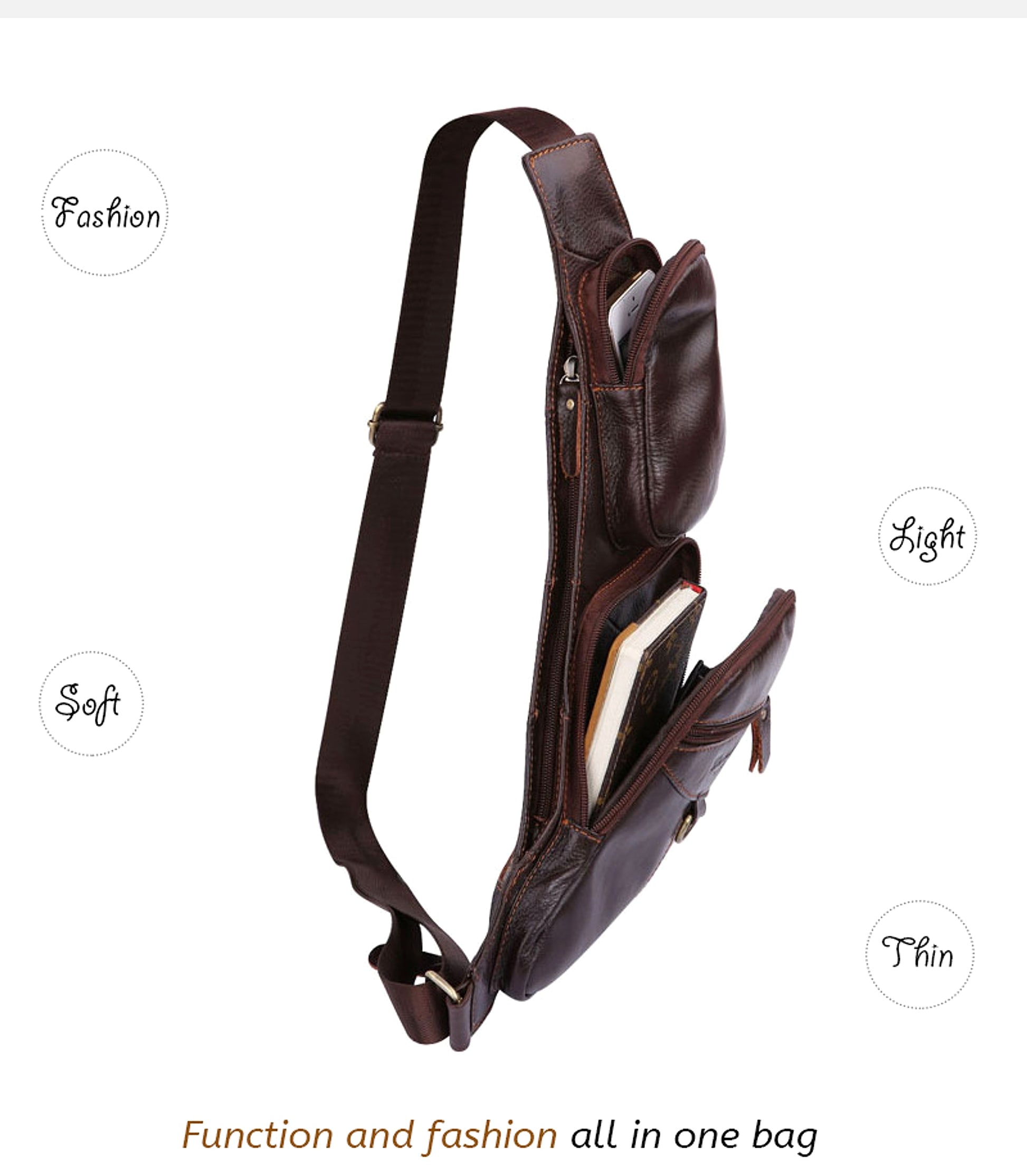 Leather Men's Chest Bag First Layer Cowhide Casual Satchel - enhanced image 4