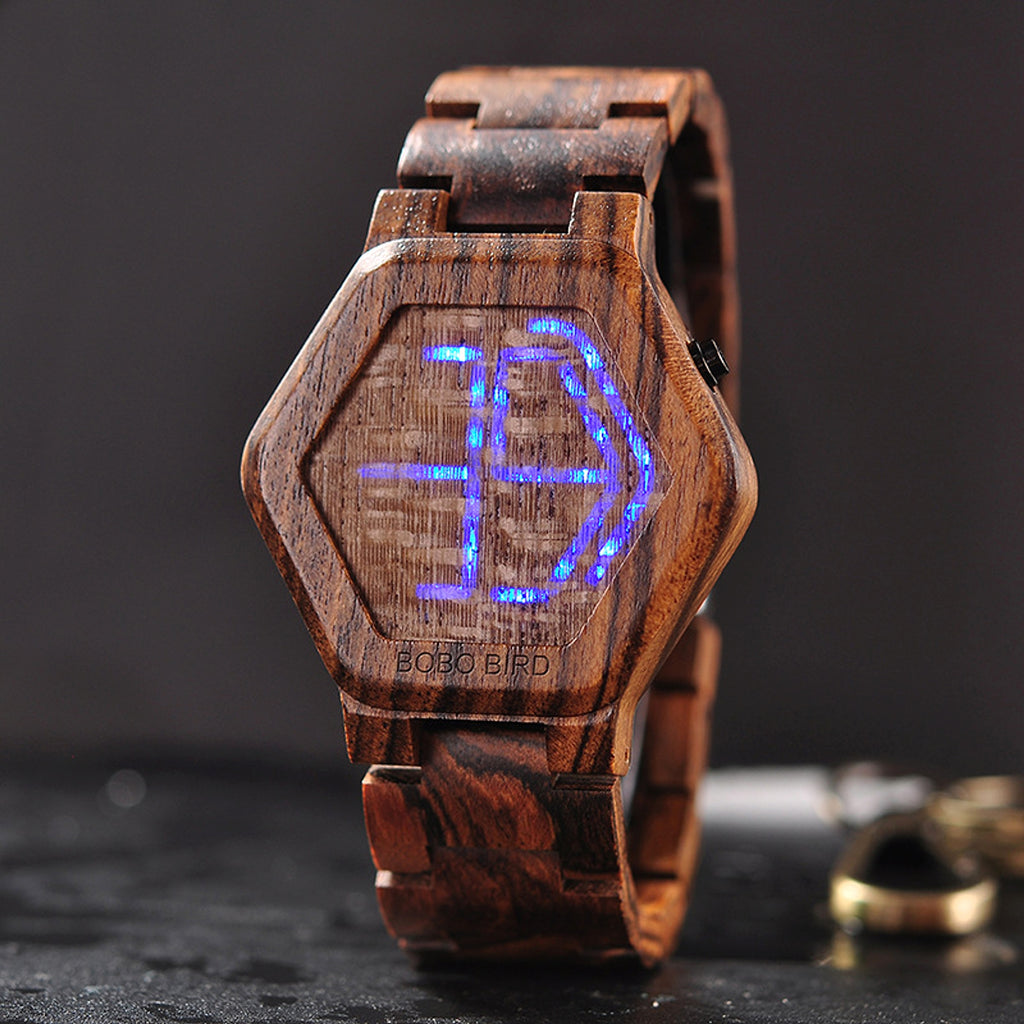 Z. LED Display Wooden Watch Men Wristwatches Wood Night Vision - enhanced image 4