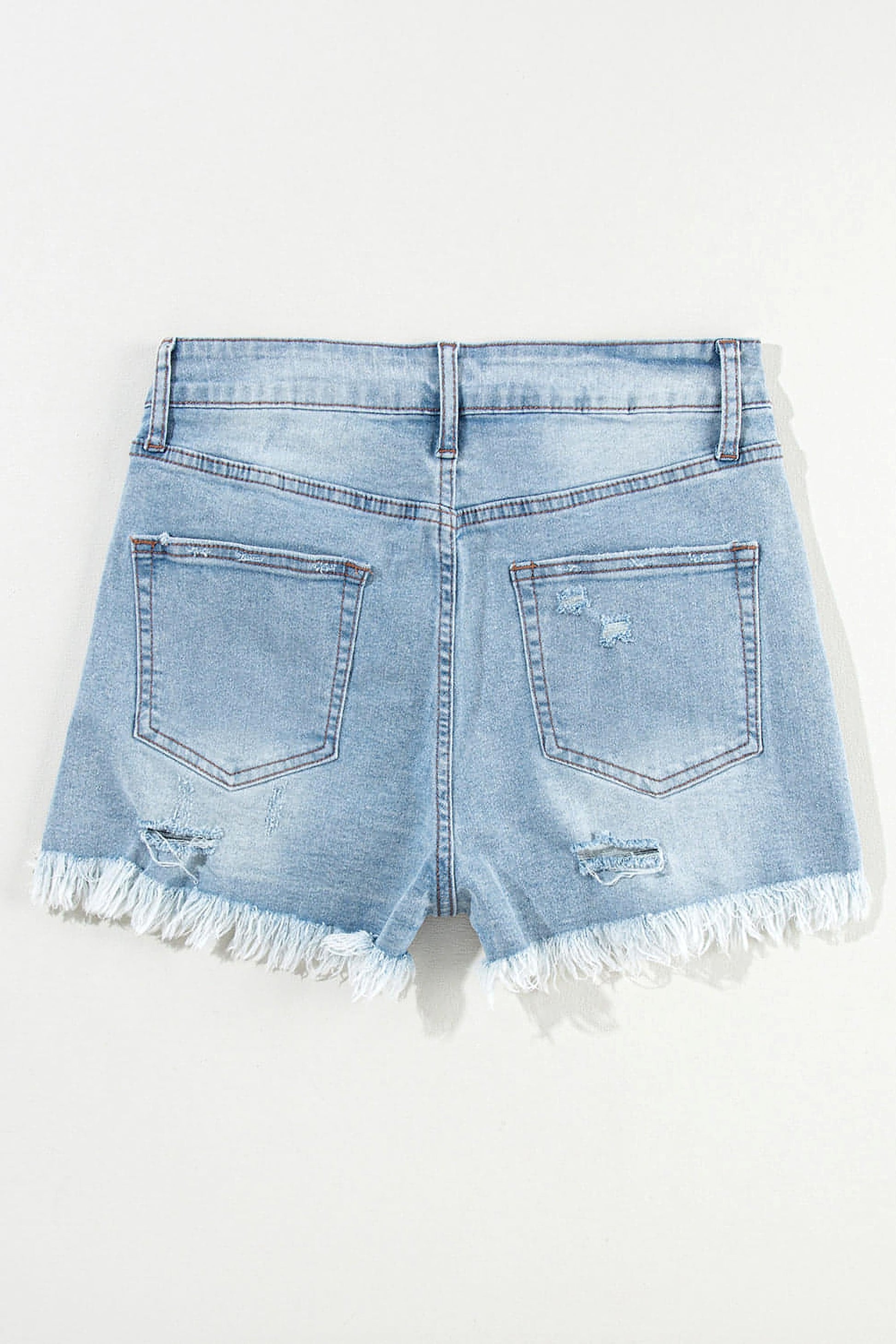 Light Blue Distressed Ripped Raw Hem High Waist Denim Shorts - enhanced image 4