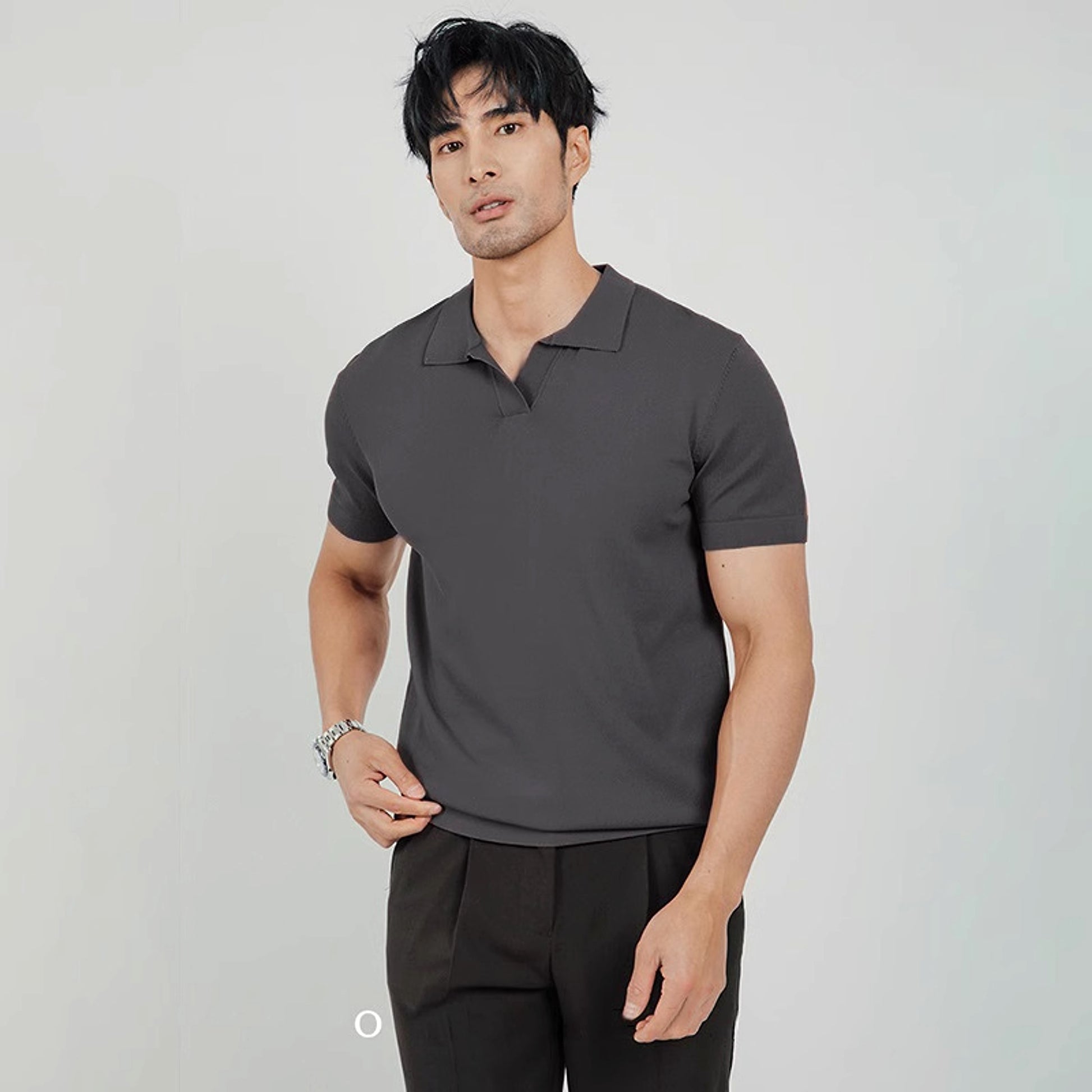 Lightly Mature Men's Lapel Knitted Polo Shirt Solid Color Short Sleeve T-Shirt - enhanced image 4