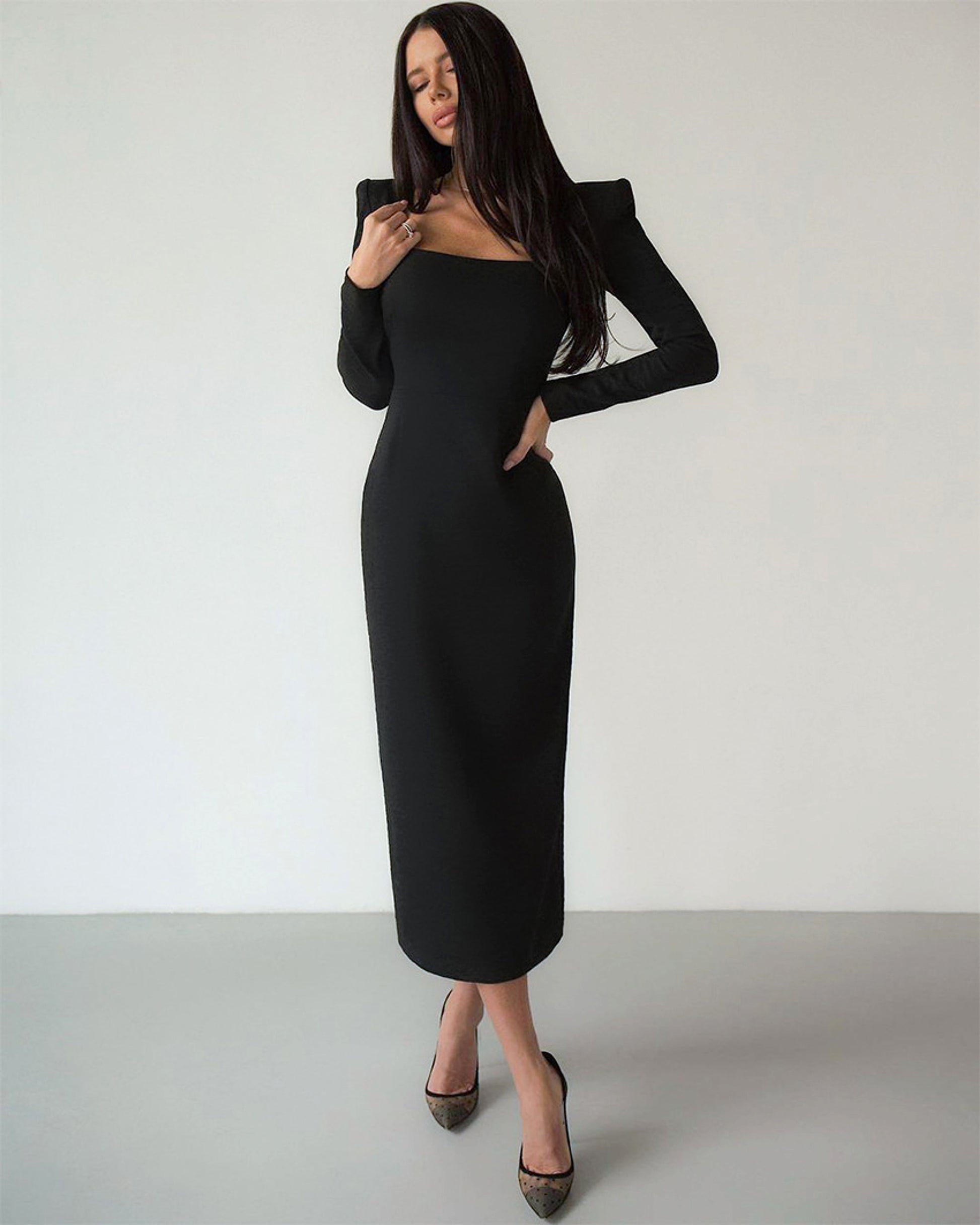 A1. Long Skirt, Square Neck, Slim Fit - enhanced image 4