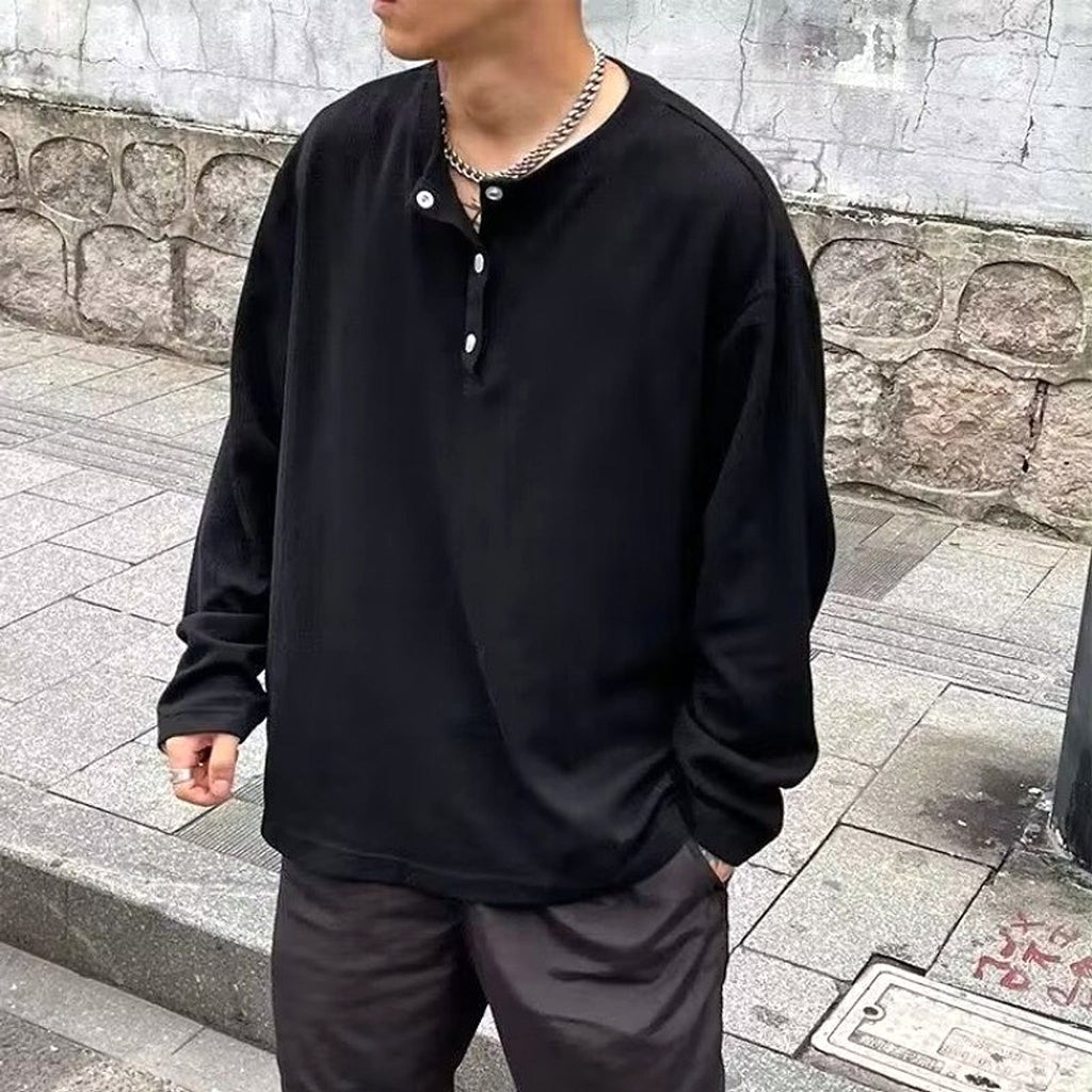Loose Casual Retro Button Top T-Shirt - enhanced image 4