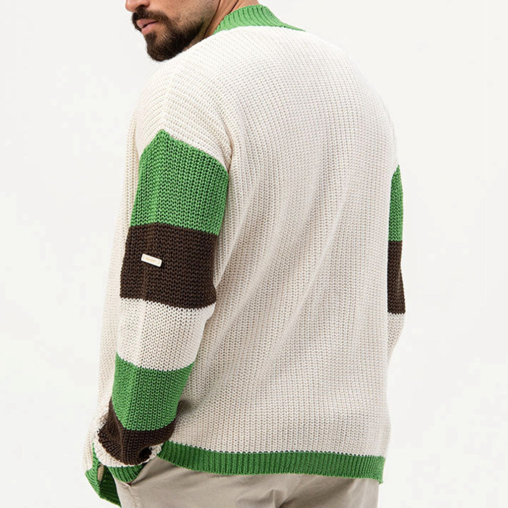 A.1 Loose Contrast Color Woolen Cardigan Jacket Sweater Men - enhanced image 4