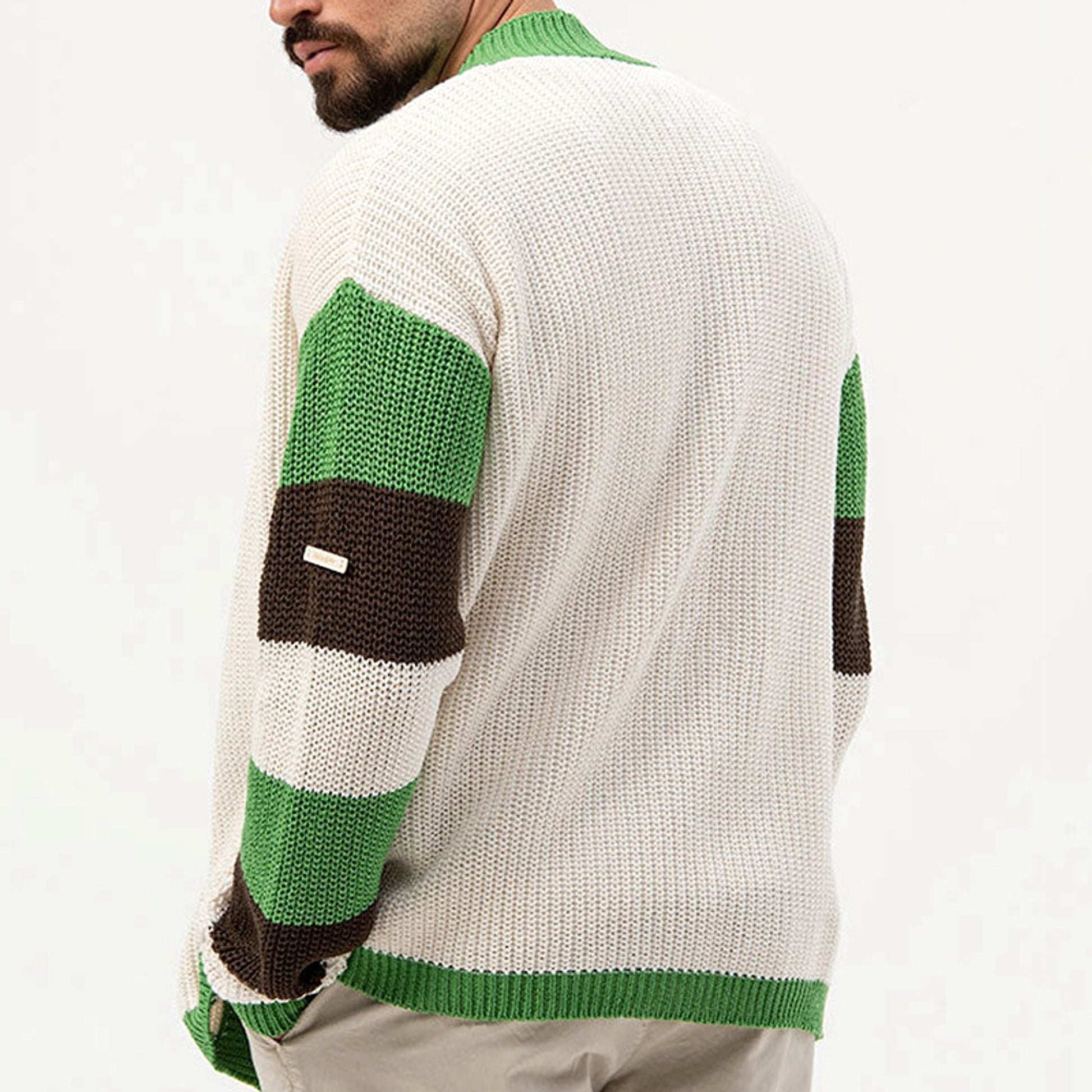 A.1 Loose Contrast Color Woolen Cardigan Jacket Sweater Men - enhanced image 4