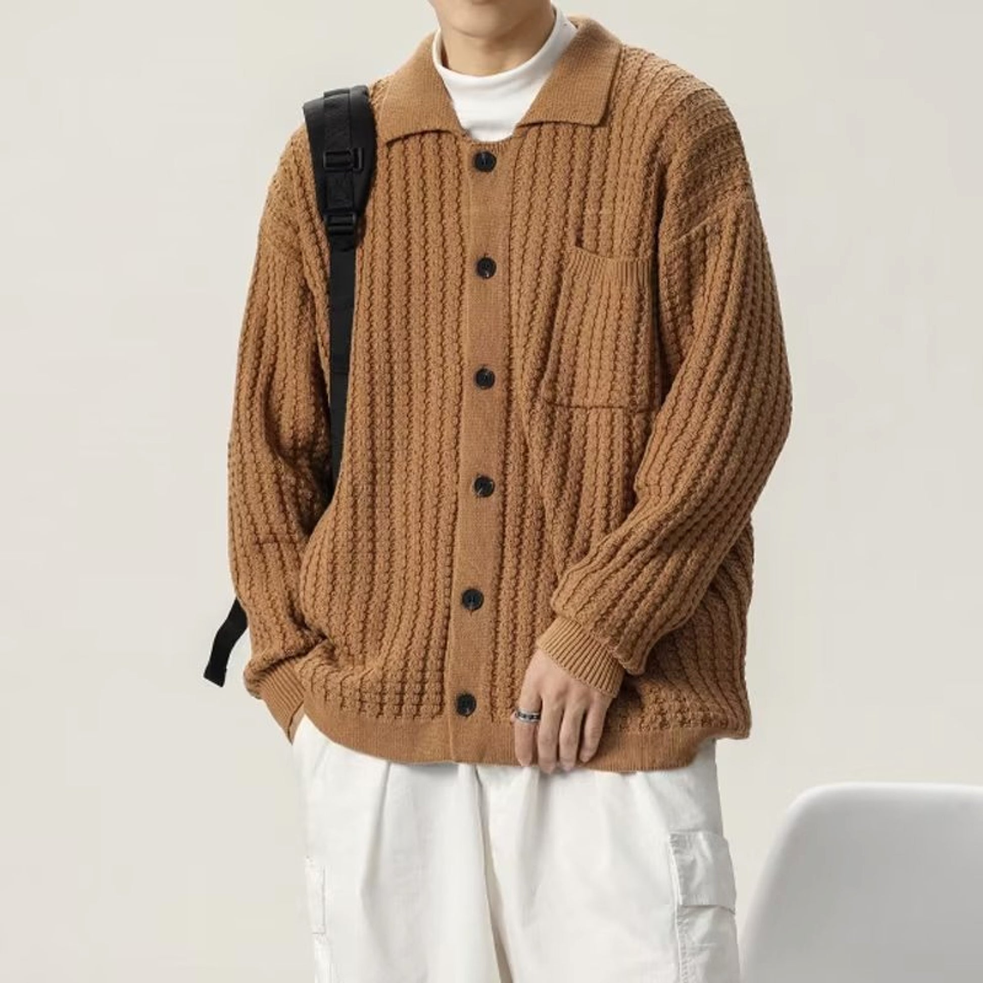 Loose Oversized Solid Color Knit Sweater Men - enhanced image 4