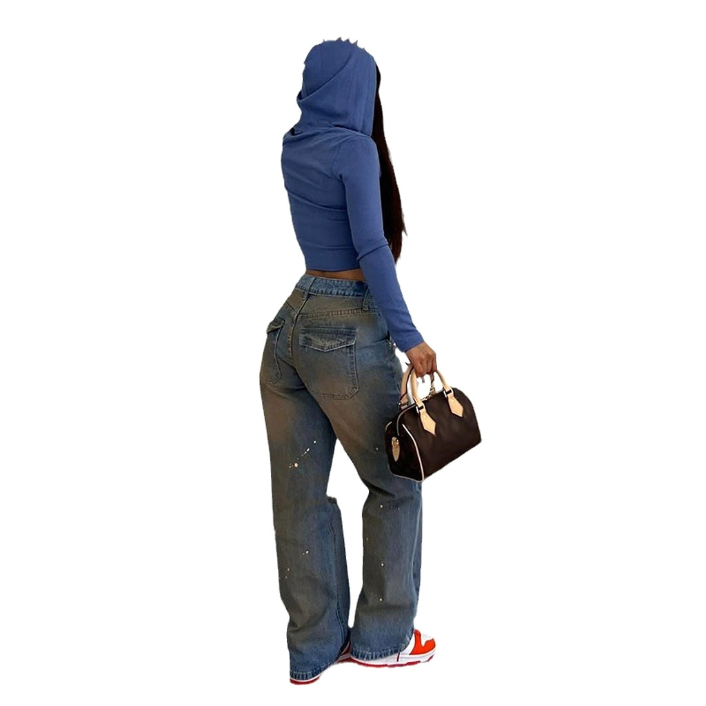 A1. Loose Straight Fashion Street Denim Trousers For Women - enhanced image 4