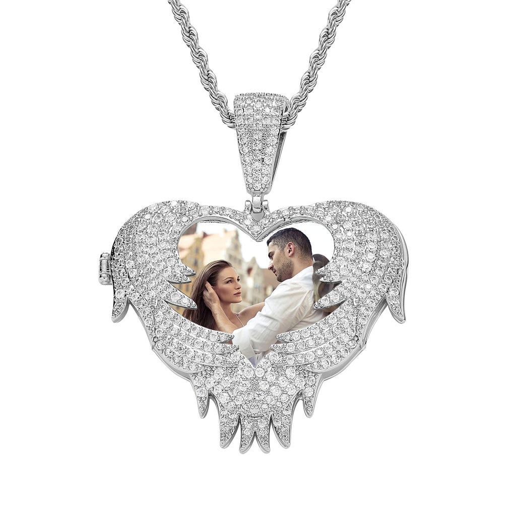 LoveShell™ – Custom Clamshell Heart Photo Pendant | Iced Out Zircon Necklace - enhanced image 4