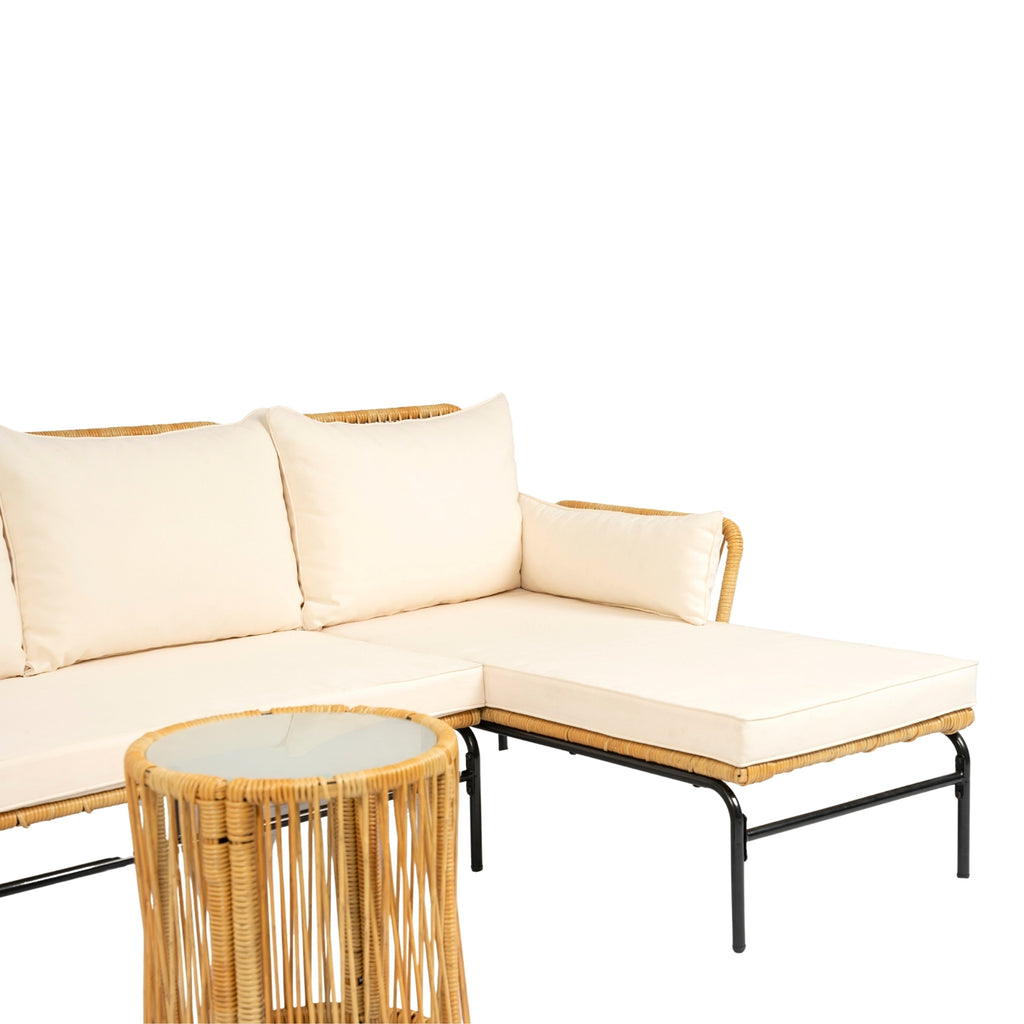 LuneluX_Home – 3-Piece Outdoor Patio Wicker Set with Thick Cushions (Light Yellow Wicker + Cream) - enhanced image 4