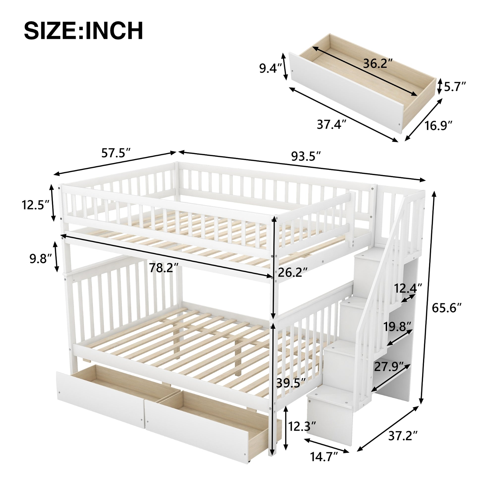 LuneluX_Home – Full-Over-Full Bunk Bed with Storage Drawers (White) - enhanced image 4