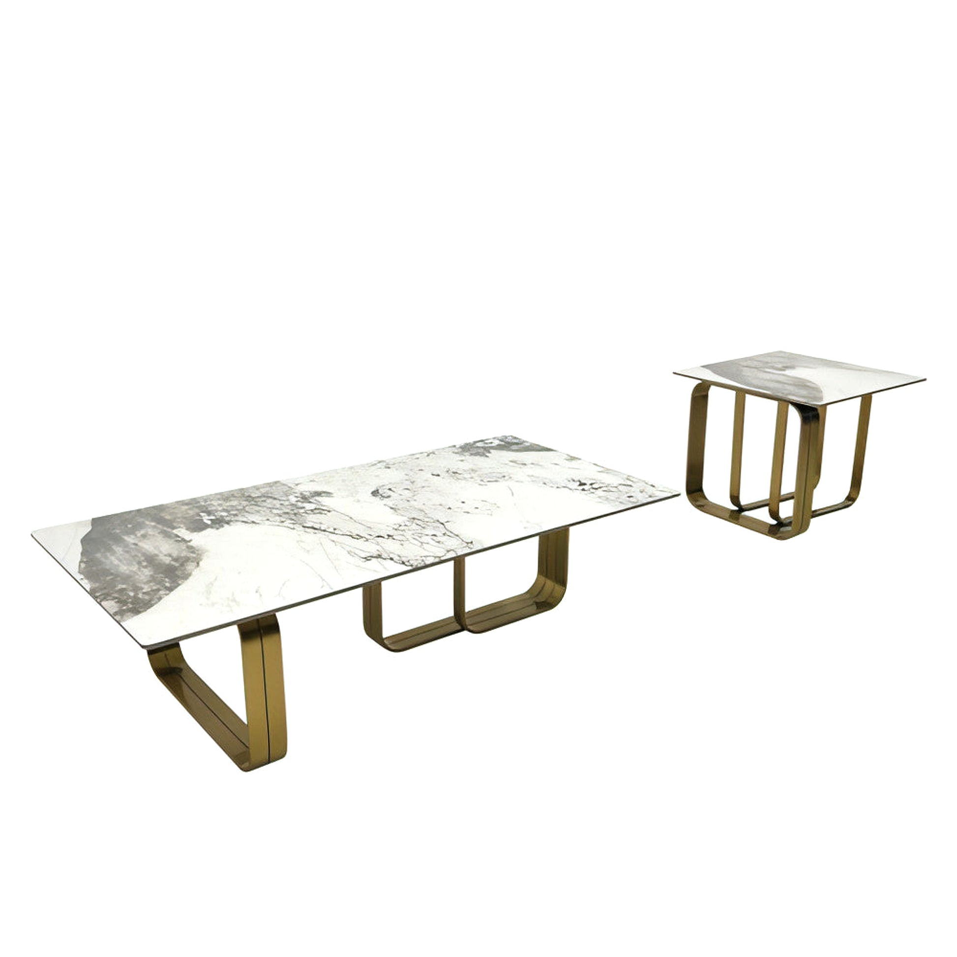 LuneluX_Home – Modern Sintered Stone Coffee Table Set with Gold Frame (2 pcs) - enhanced image 4