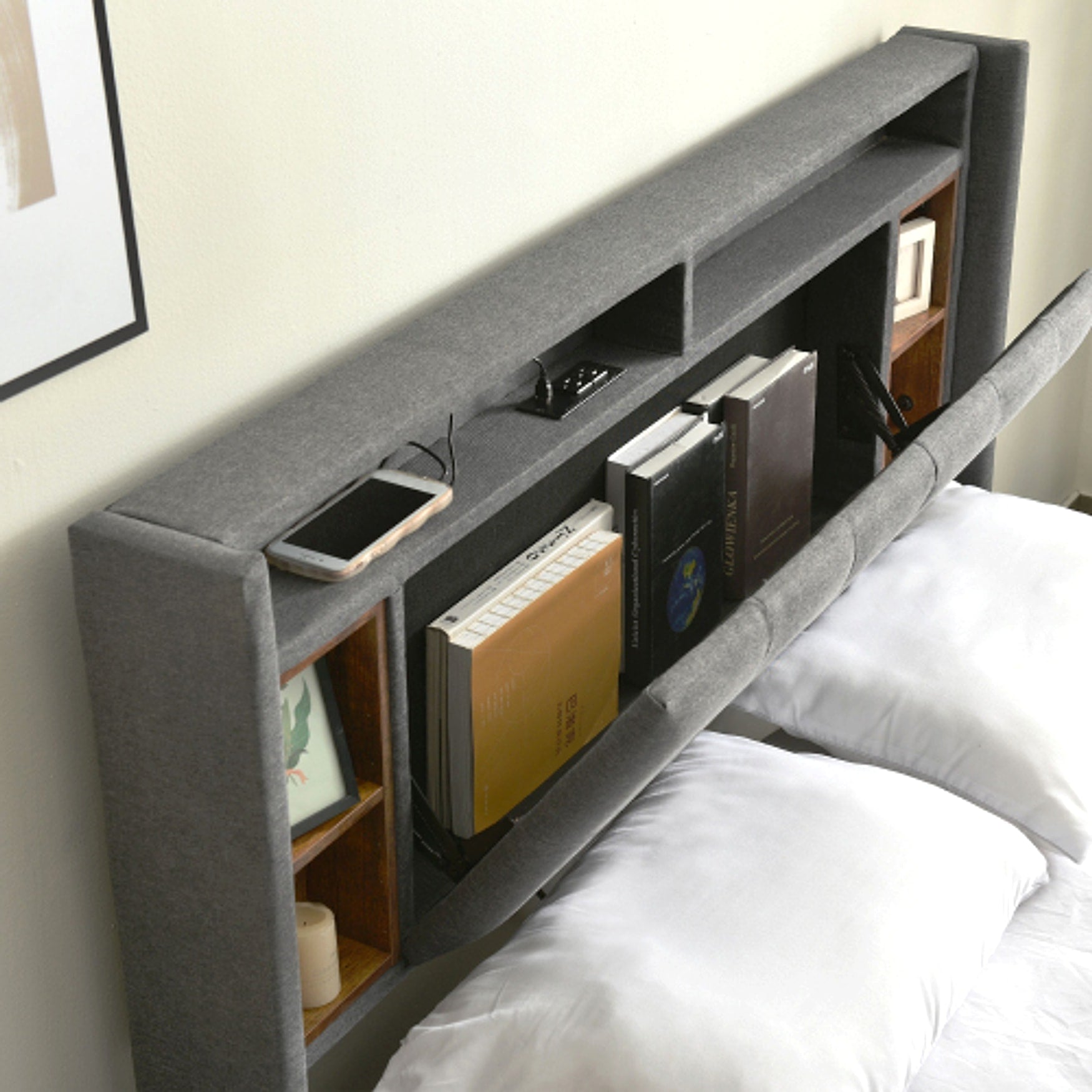LuneluX_Home – Solid Wood Storage Bed with USB Charging Ports & LED Light (160×200 cm, Gray) - enhanced image 4