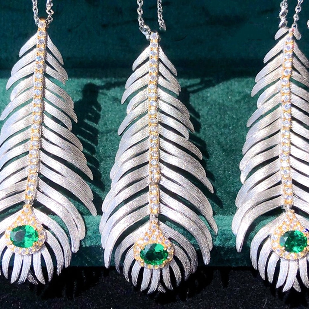 LuxeJewels™ –- 925 Silver Brushed Feather Pendant Necklace - enhanced image 4