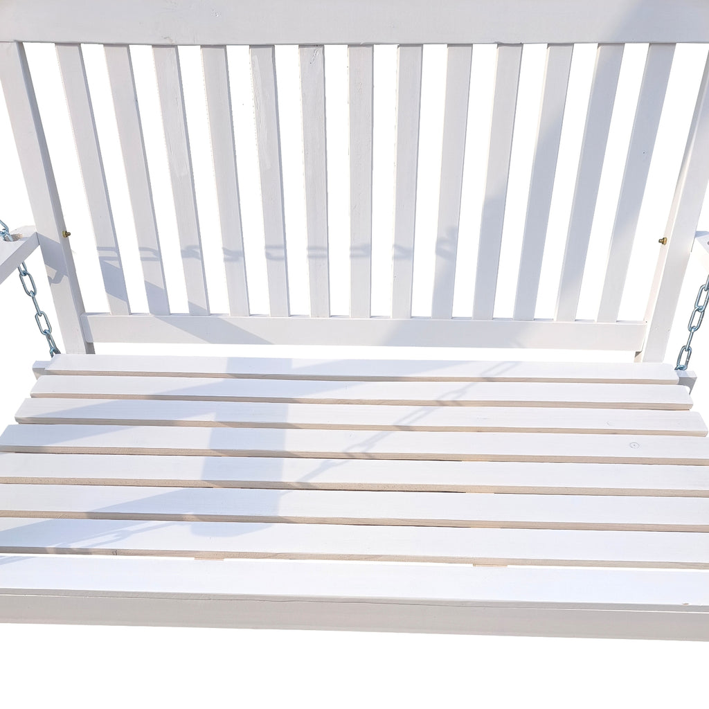 LuxePorch™ – White Wooden Hanging Porch Swing with Chains & Armrests (US Warehouse) - enhanced image 4