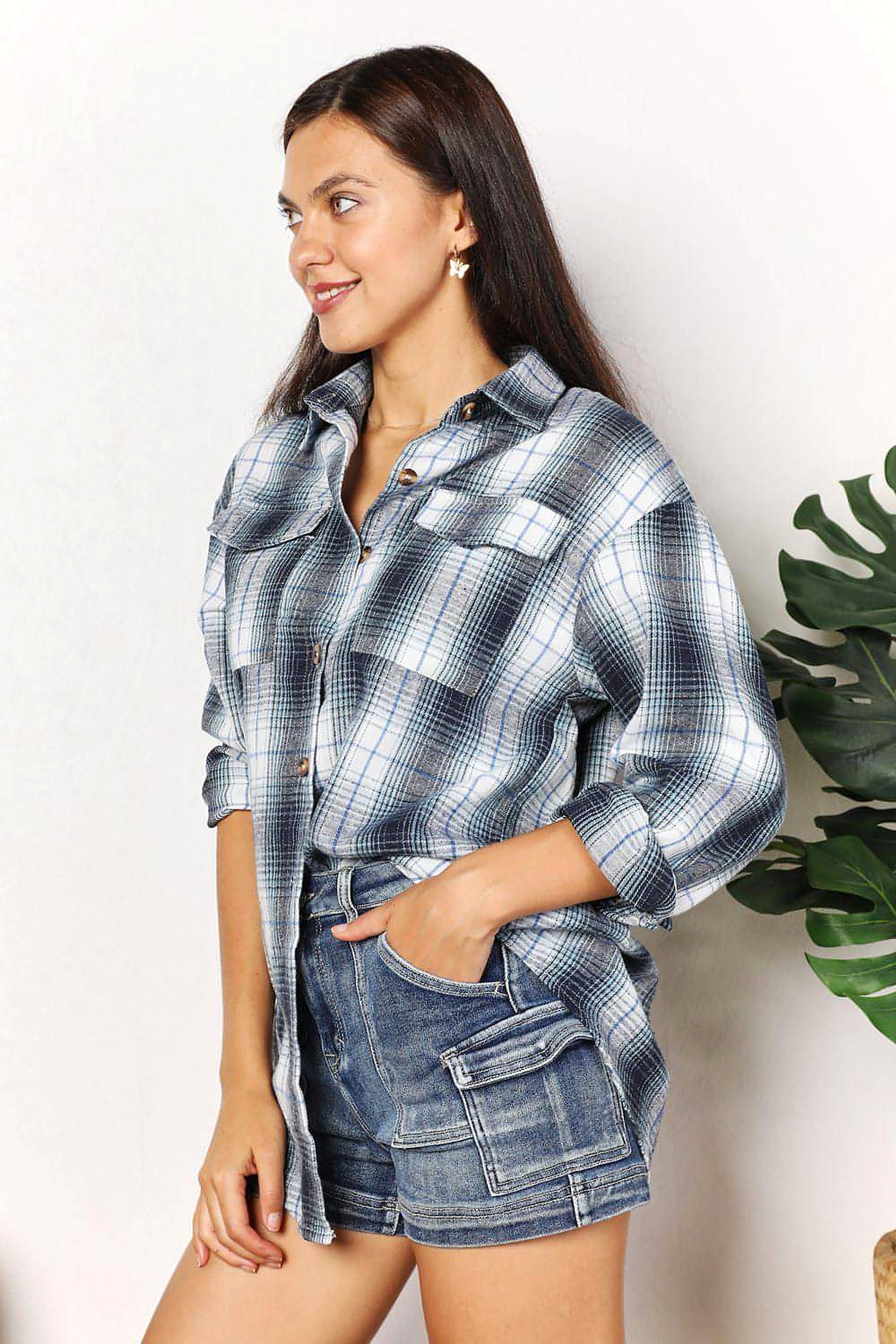 Mandy Plaid Dropped Shoulder Shirt - enhanced image 4